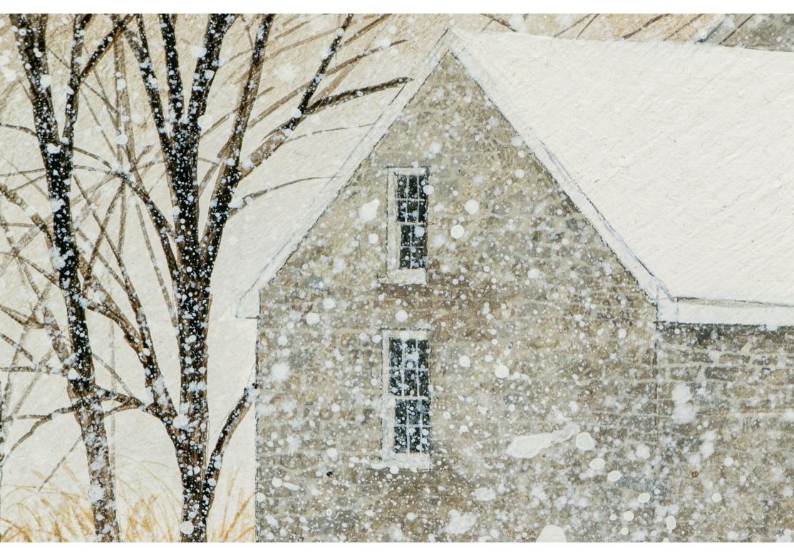 20ième siècle R. Benjamin Jones (Am., 1936-2017), Huile sur panneau, Houses In A Snowy Landscape en vente