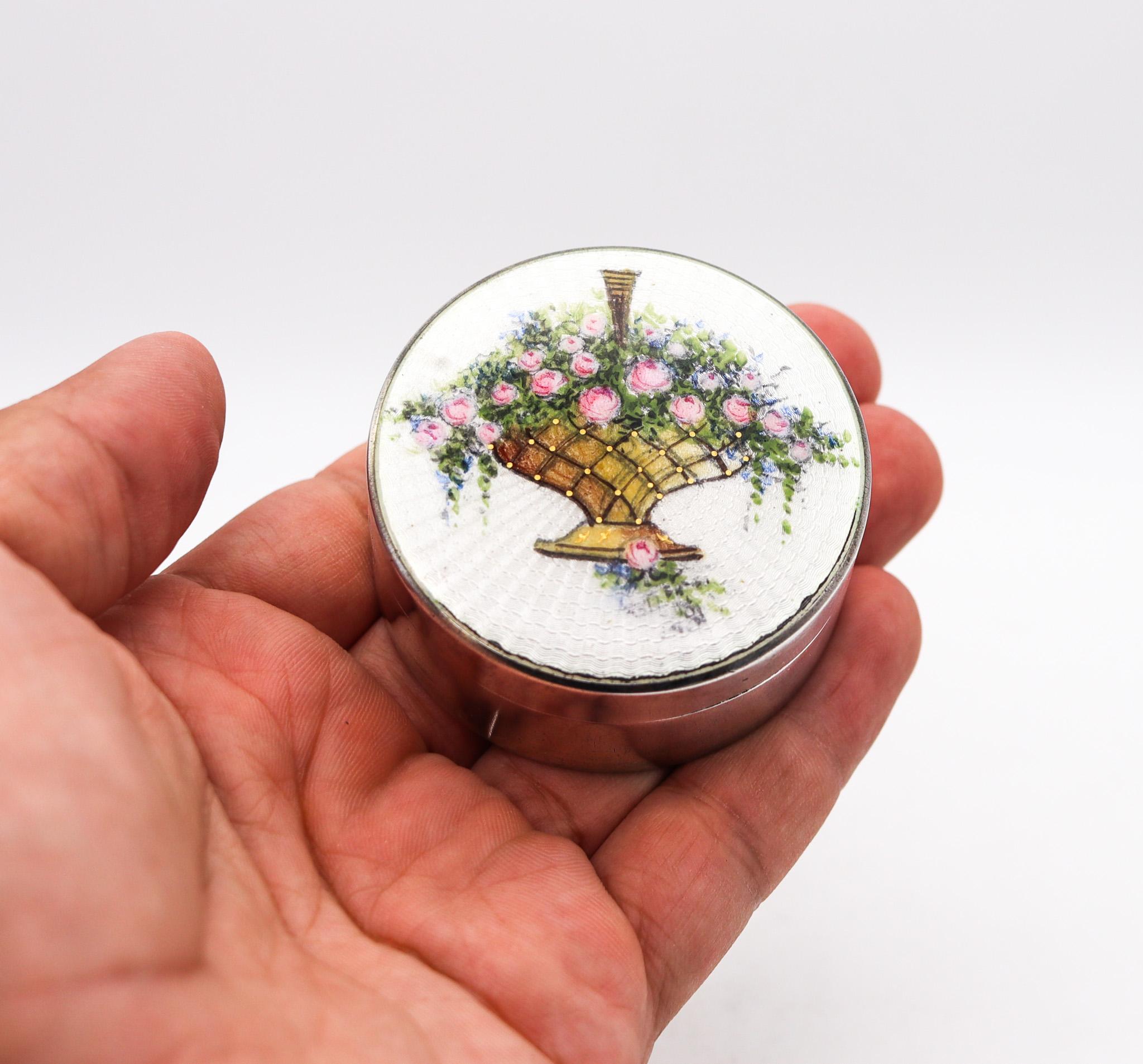 R. Blackinton 1910 Edwardian Enameled Round Box In .925 Sterling Silver For Sale 2
