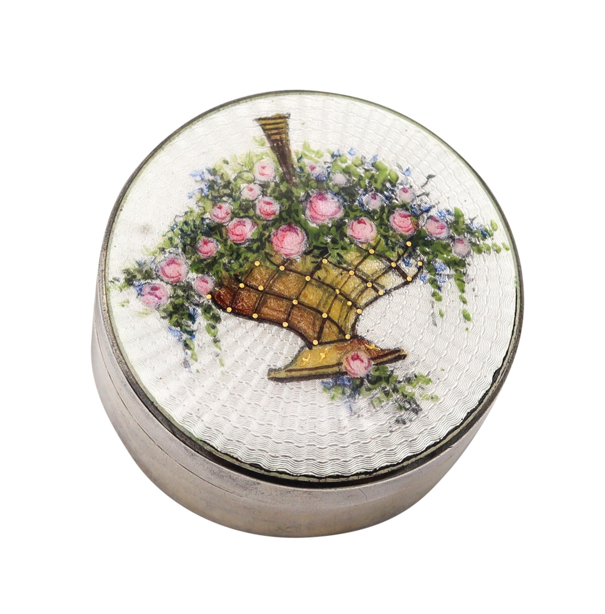 R. Blackinton 1910 Edwardian Enameled Round Box In .925 Sterling Silver For Sale