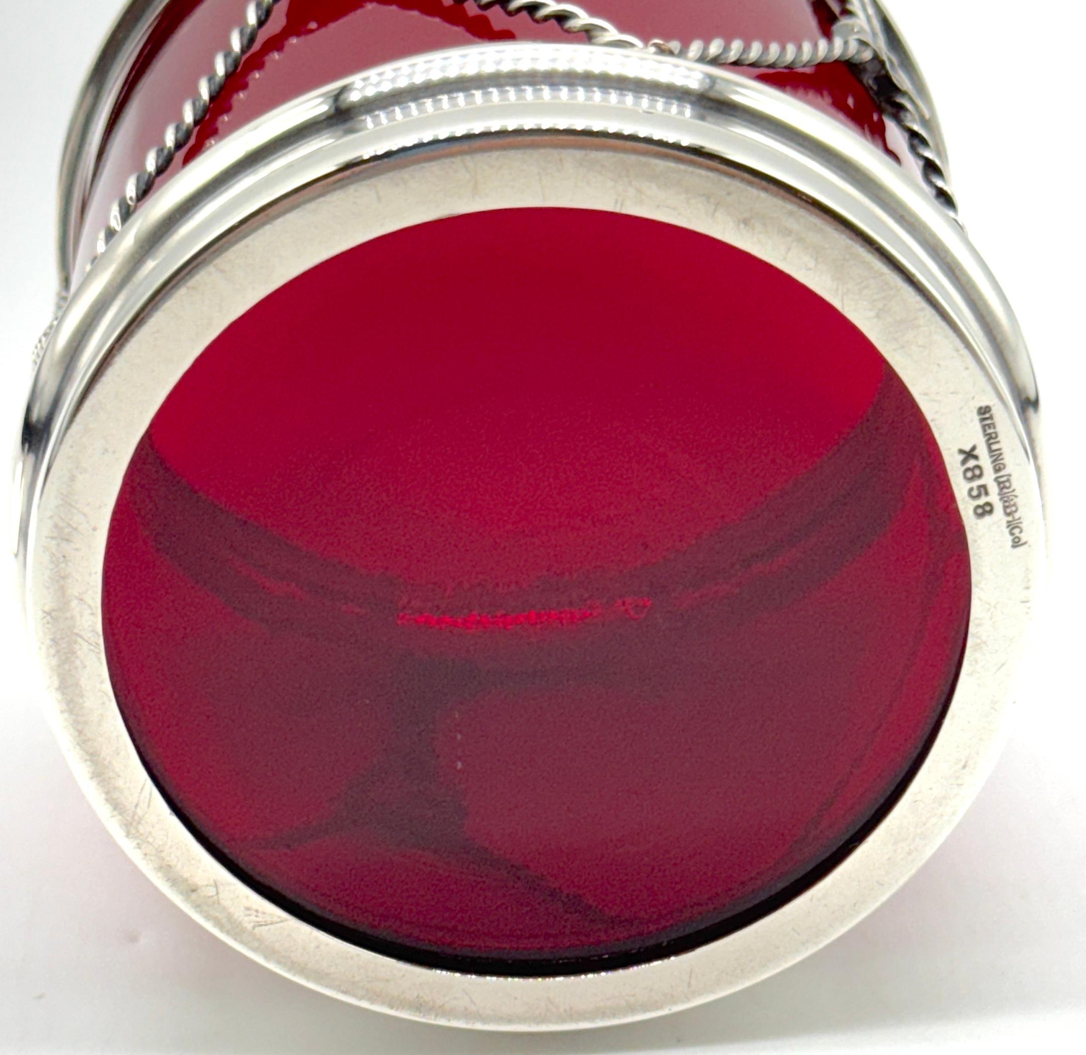 R. Blackinton & Co. Sterling & Red Glass Drum Condiment Jar & Serving Spoon 4