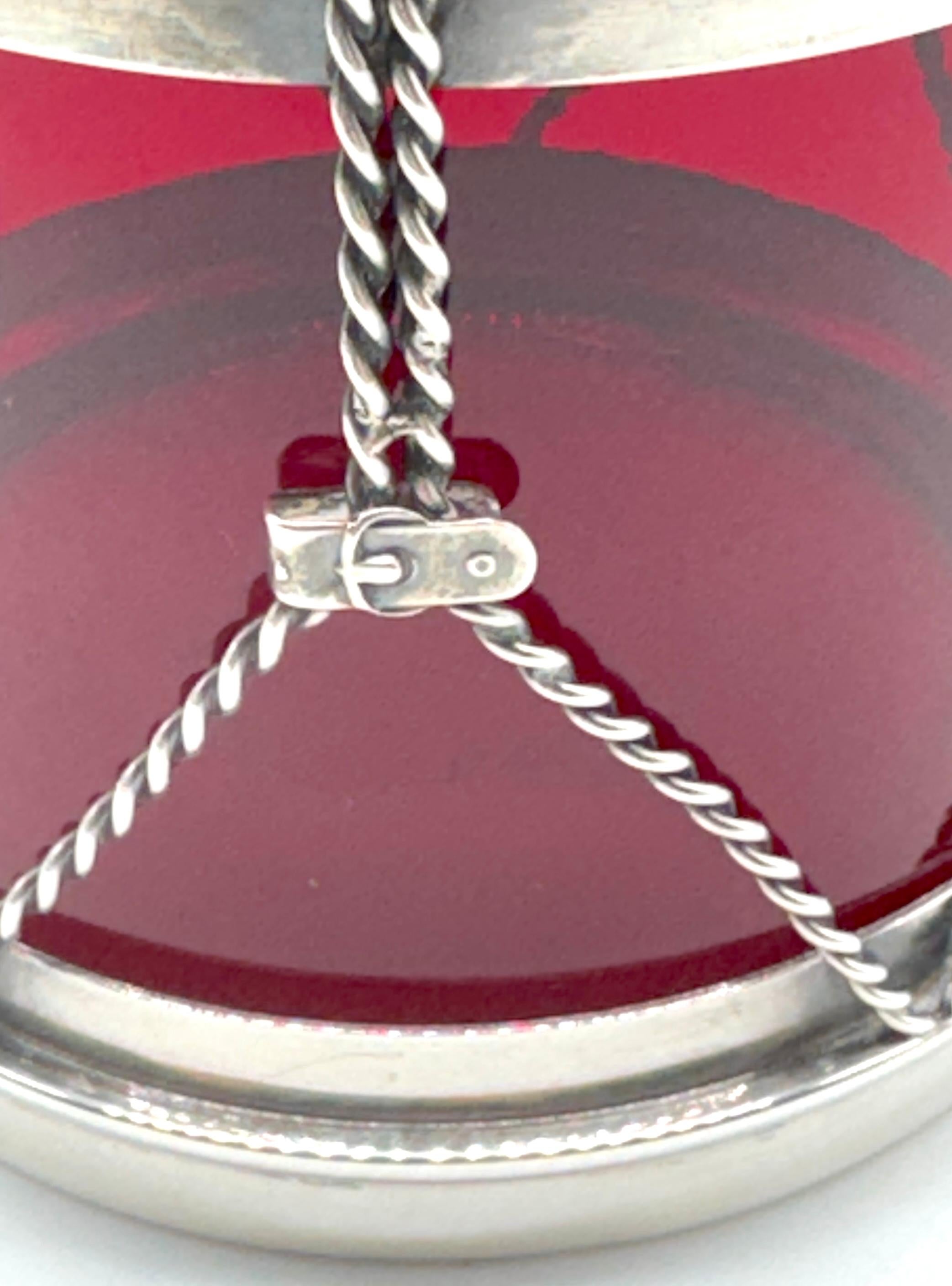 20th Century R. Blackinton & Co. Sterling & Red Glass Drum Condiment Jar & Serving Spoon