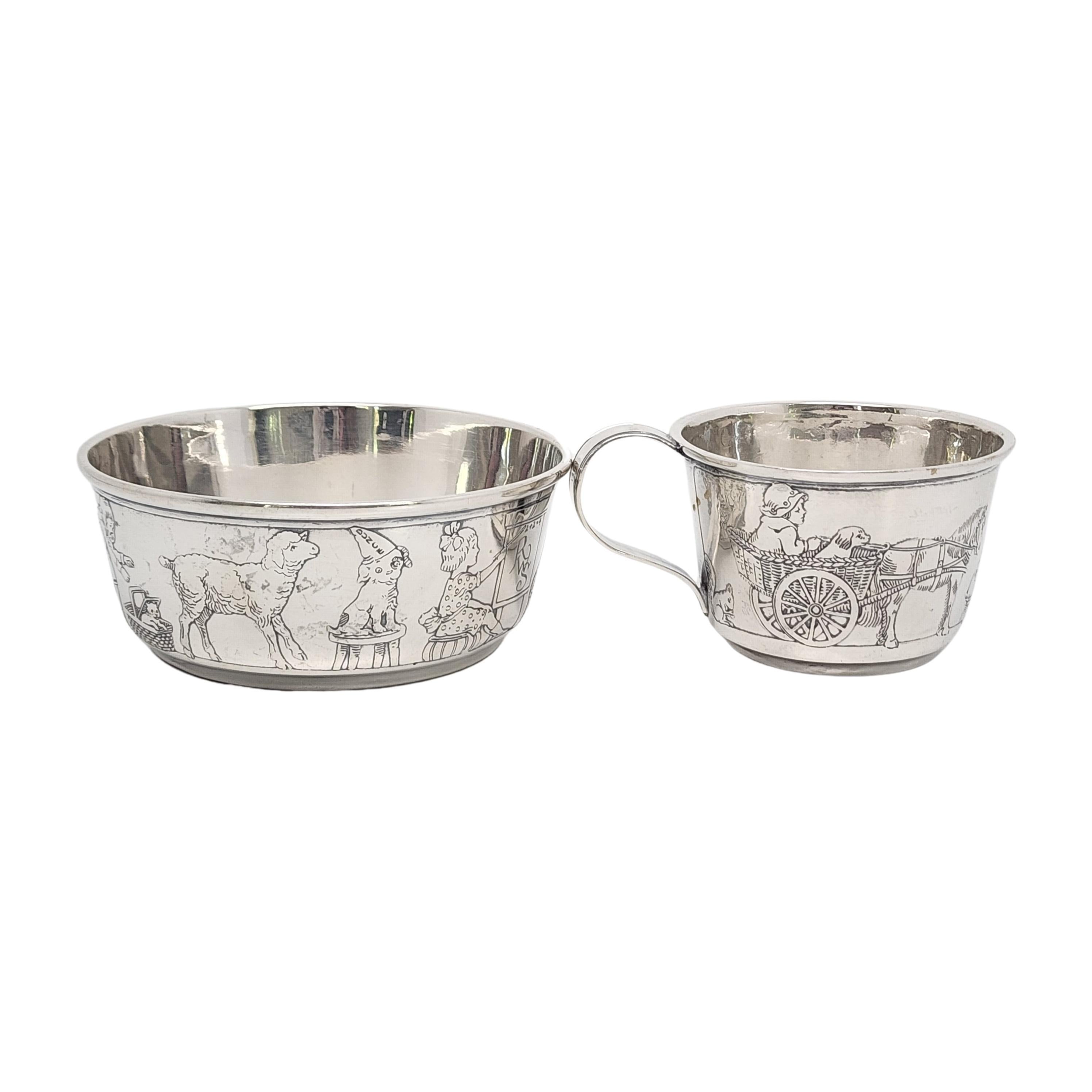 R Blackinton & Co Sterling Silver Child Bowl and Cup w/Mono #15714 In Good Condition For Sale In Washington Depot, CT