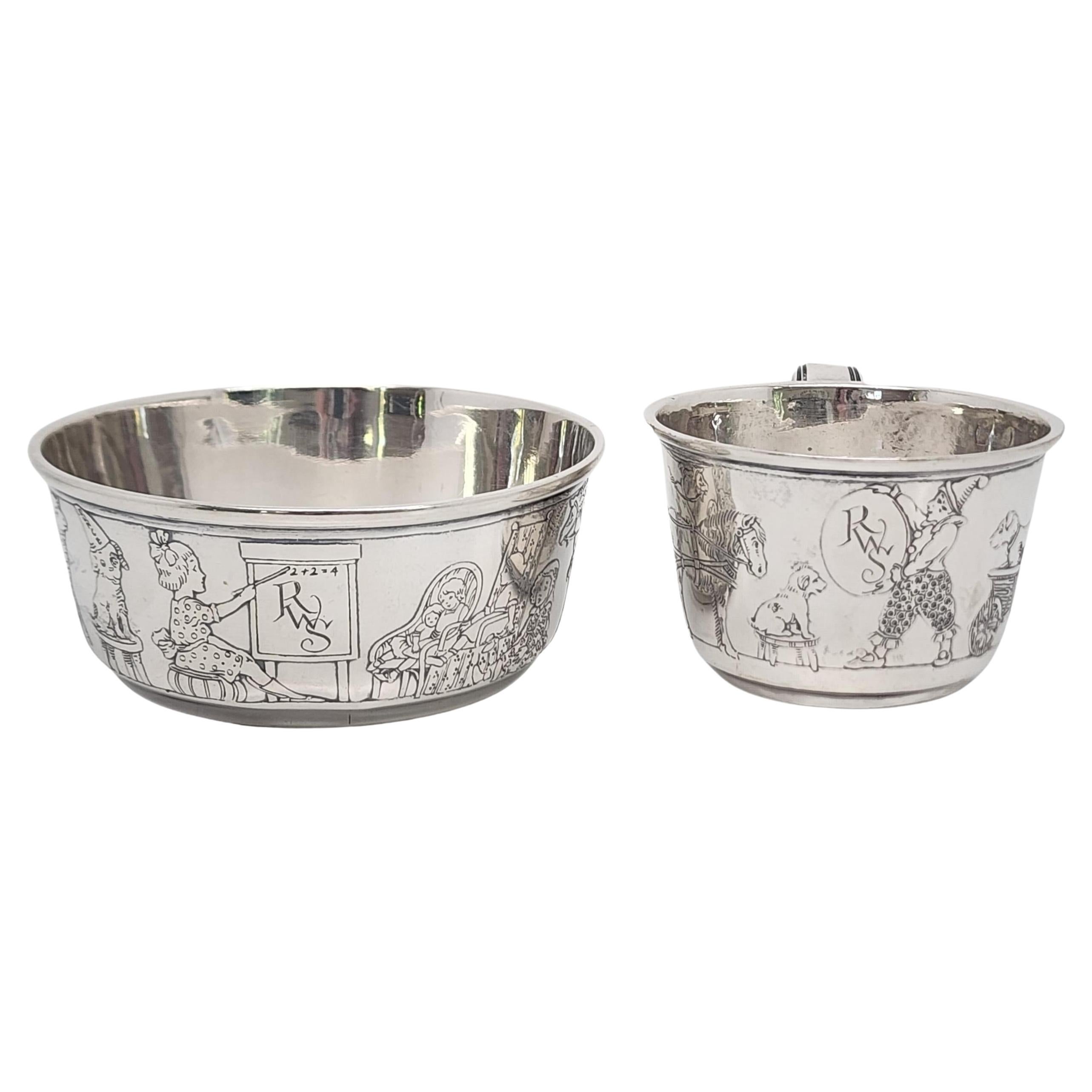 R Blackinton & Co Sterling Silver Child Bowl and Cup w/Mono #15714 For Sale
