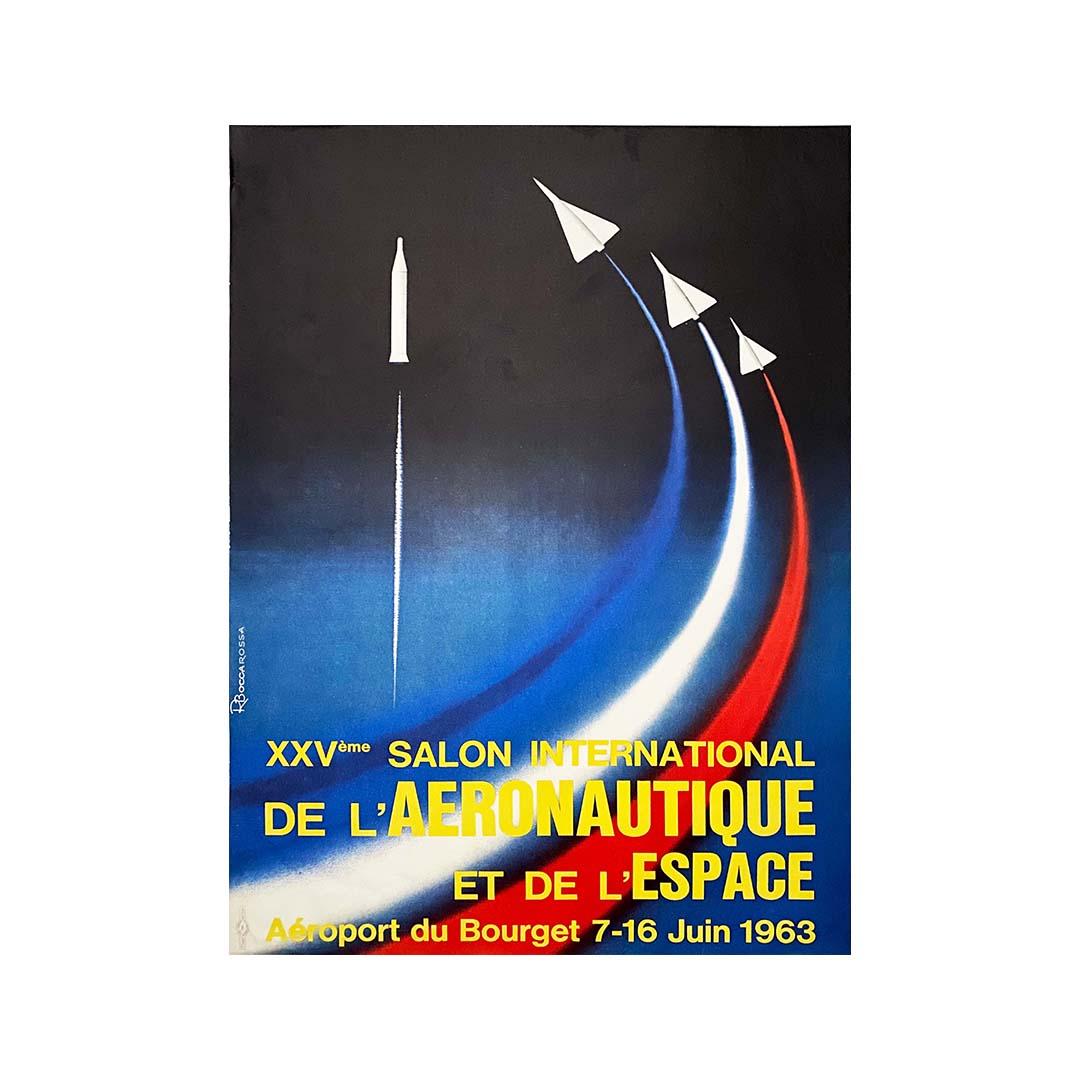 Beautiful poster for the 25th International Paris Air Show. The Paris Air Show, better known as the Salon du Bourget, or SIAE, is one of the most important international events for the presentation of aeronautical and space equipment, held at Le