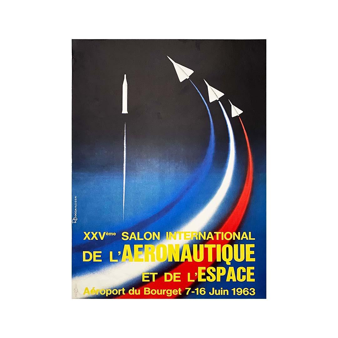 Bellissimo manifesto per il 25° Salone Internazionale dell'Aeronautica di Parigi. Il Paris Air Show, meglio conosciuto come Salon du Bourget o SIAE, è uno dei più importanti eventi internazionali per la presentazione di attrezzature aeronautiche e