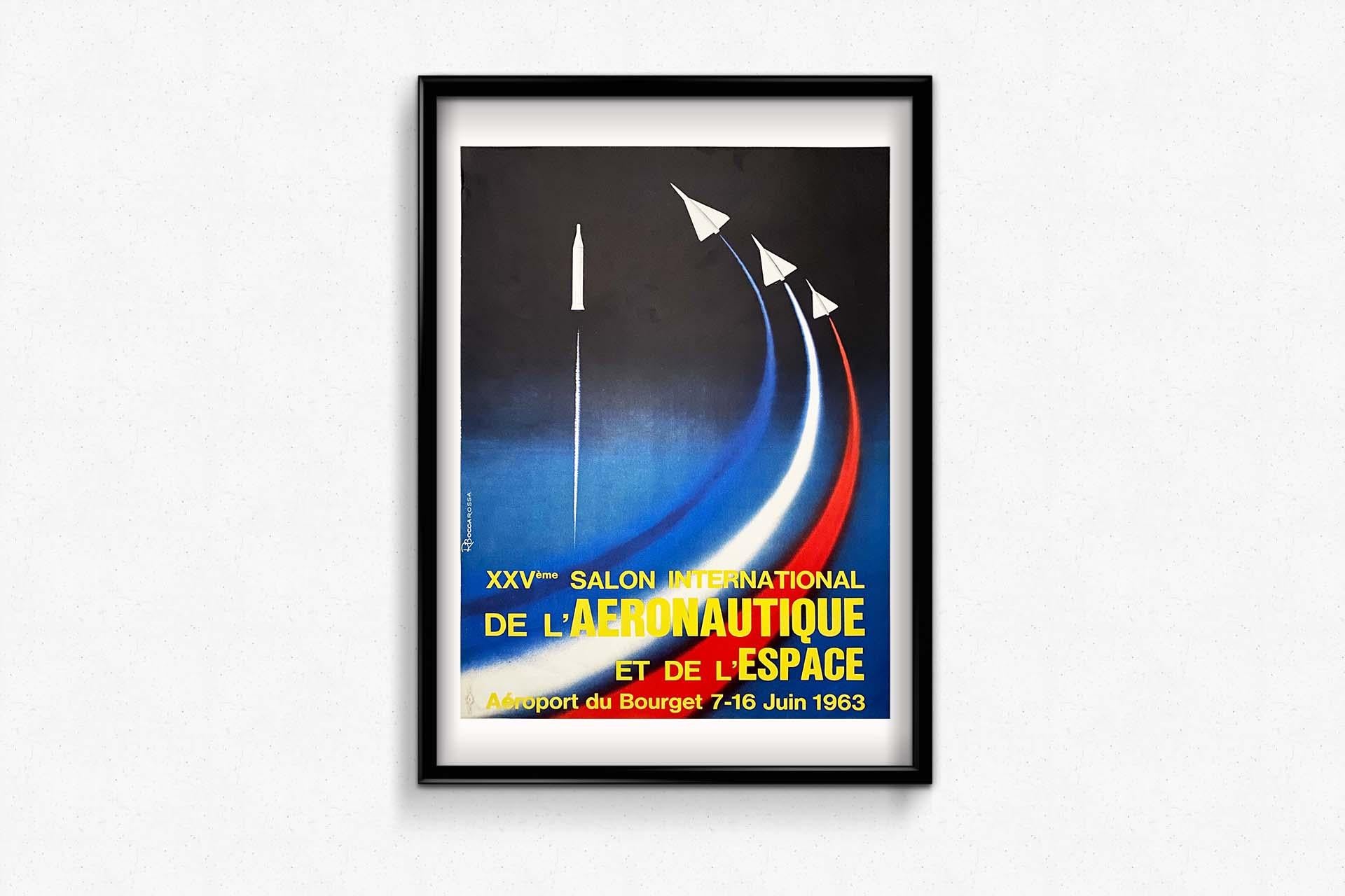 1963 Manifesto originale del 25° Salone Internazionale dell'Aeronautica di Parigi - Aviazione in vendita 2