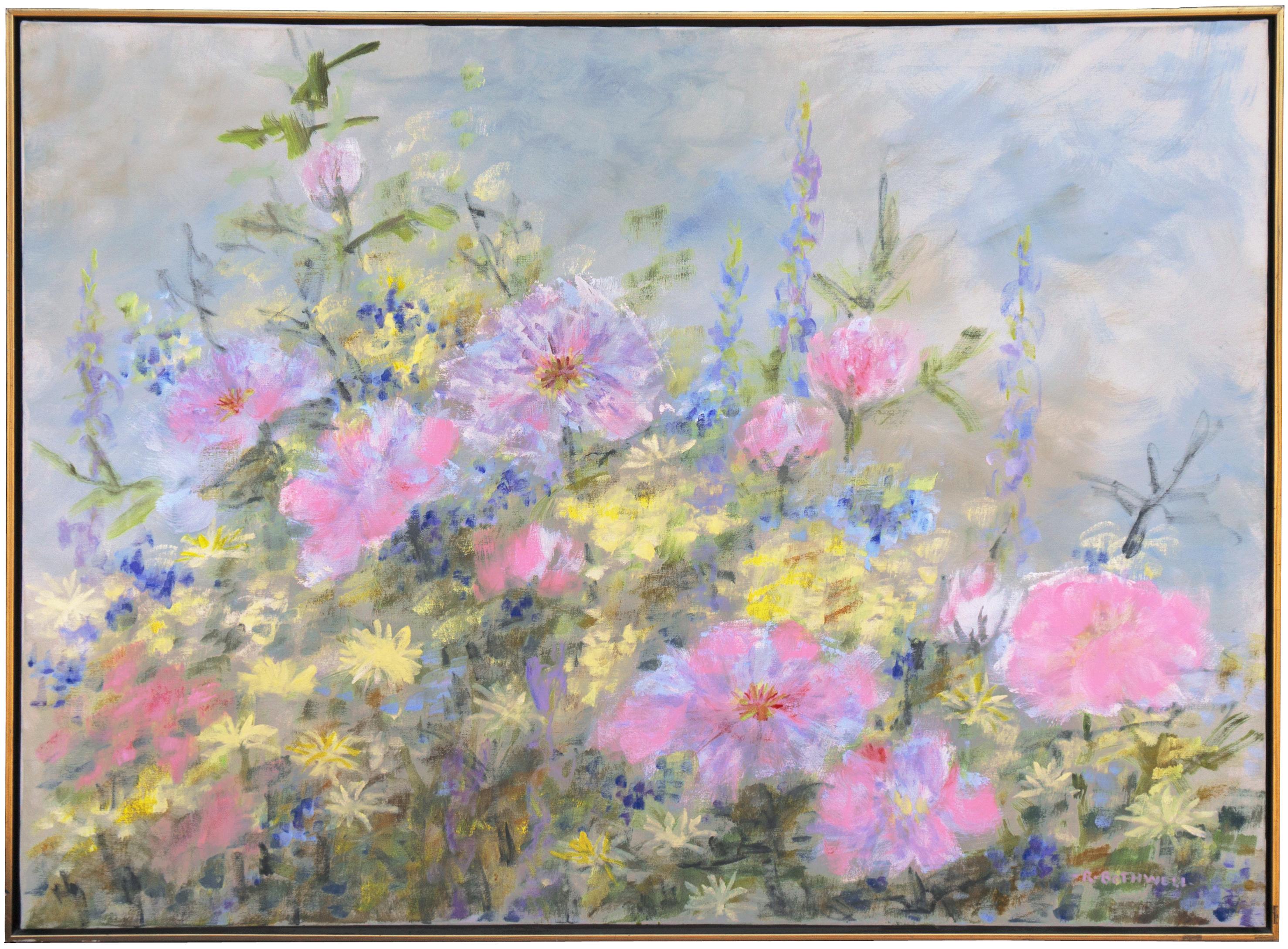 „Sommertag, Wildblumen in der Brise“, amerikanische impressionistische Landschaft, Öl – Painting von R. Bothwell