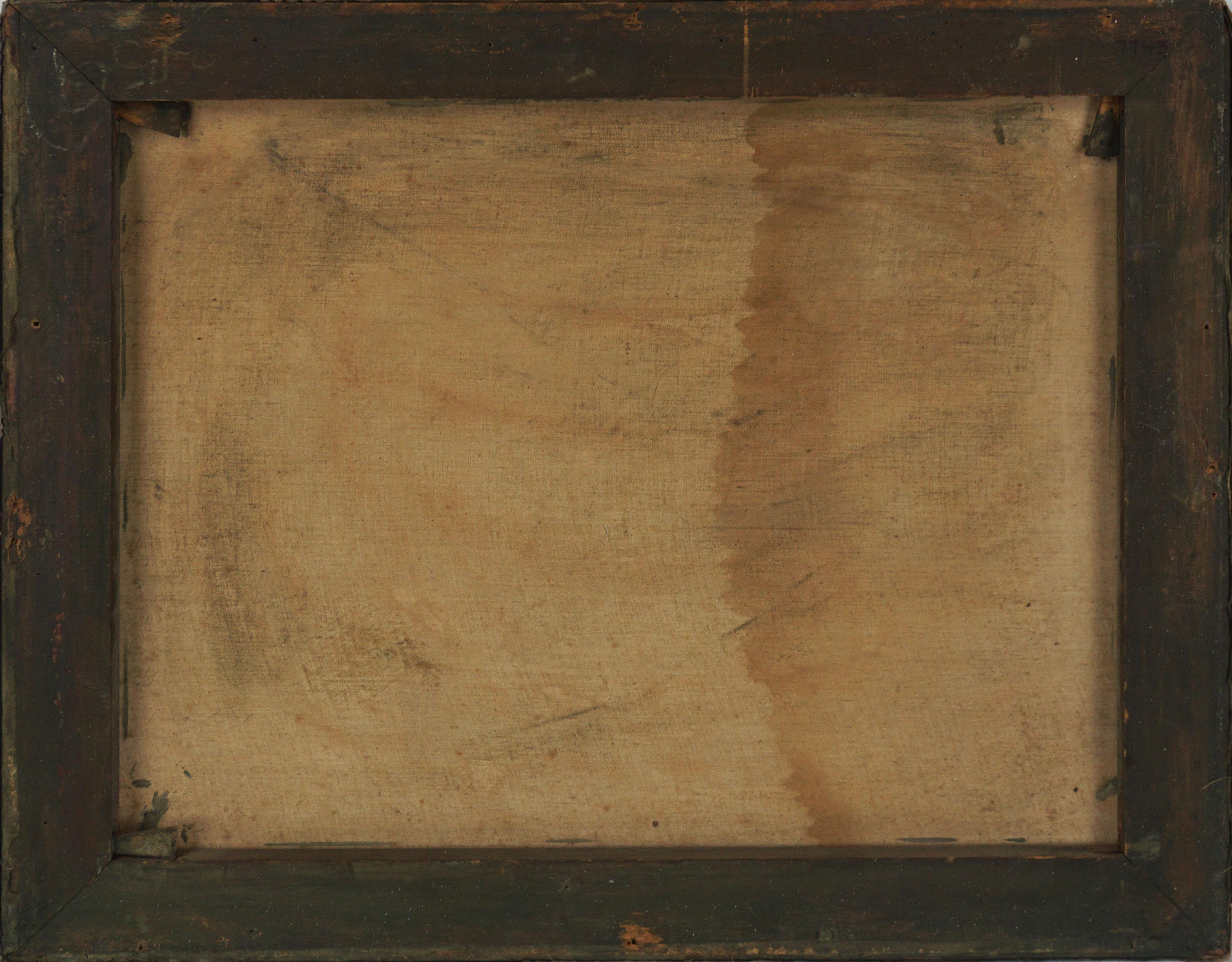 Paesaggio luminoso del 1900 di un lago con montagne sullo sfondo e una splendida Aurora Boreale; una canoa riposa sulla riva, di R. Briston (americano, XX secolo). Firmato in basso a sinistra. Condizioni: ottime; pulito professionalmente e