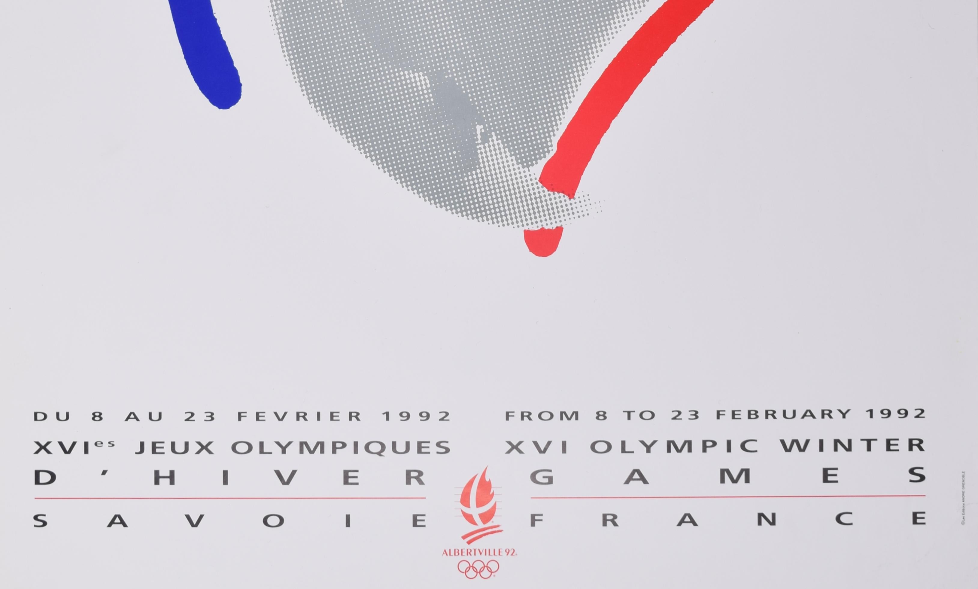 La Plagne 1992 Winter Olympics bobsleigh original vintage poster by Meaux For Sale 3