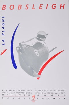 La Plagne 1992 Winter Olympics bobsleigh original vintage poster by Meaux