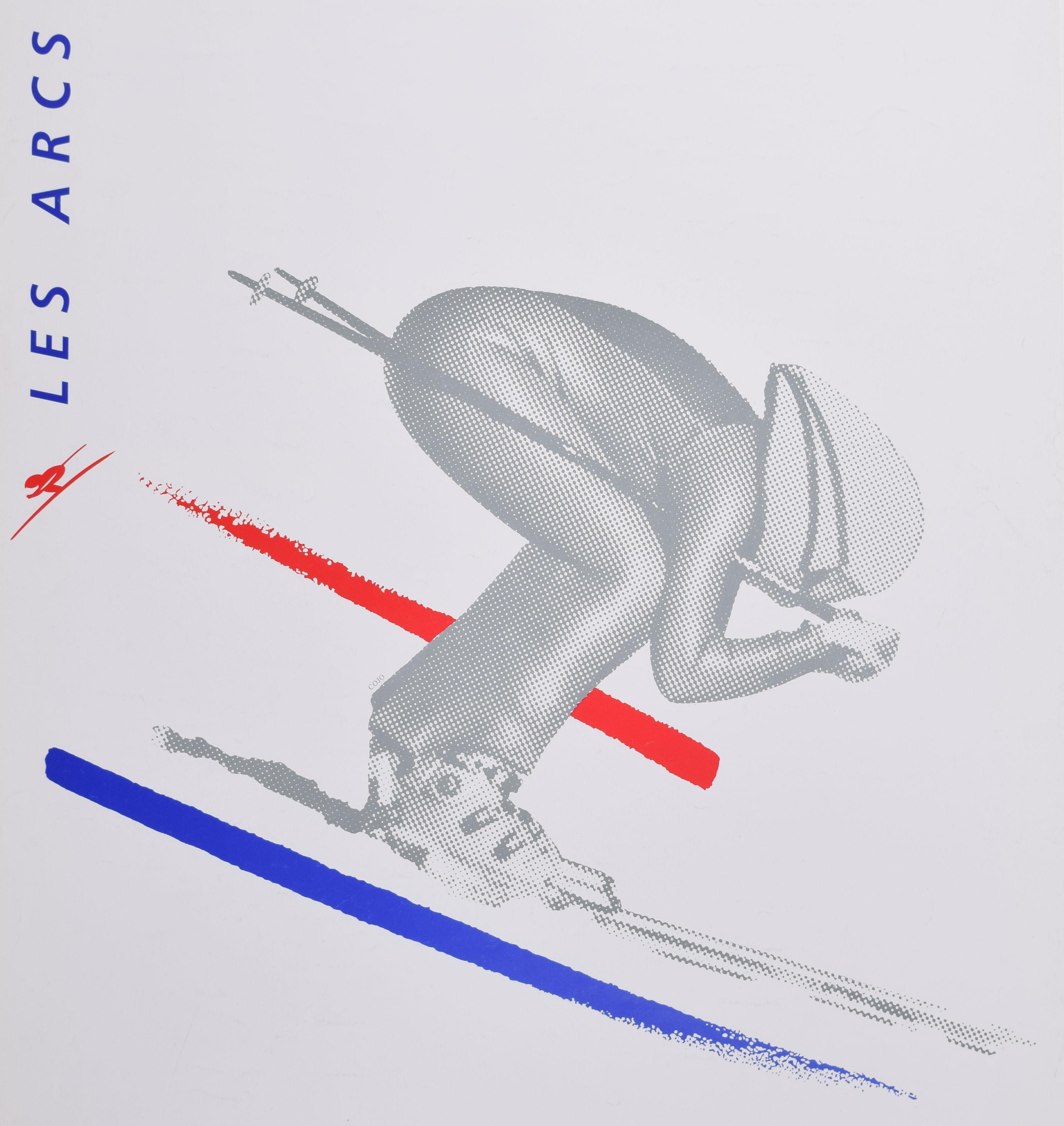 Les Arcs 1992 Winter Olympics skiing original vintage poster by Meaux For Sale 1