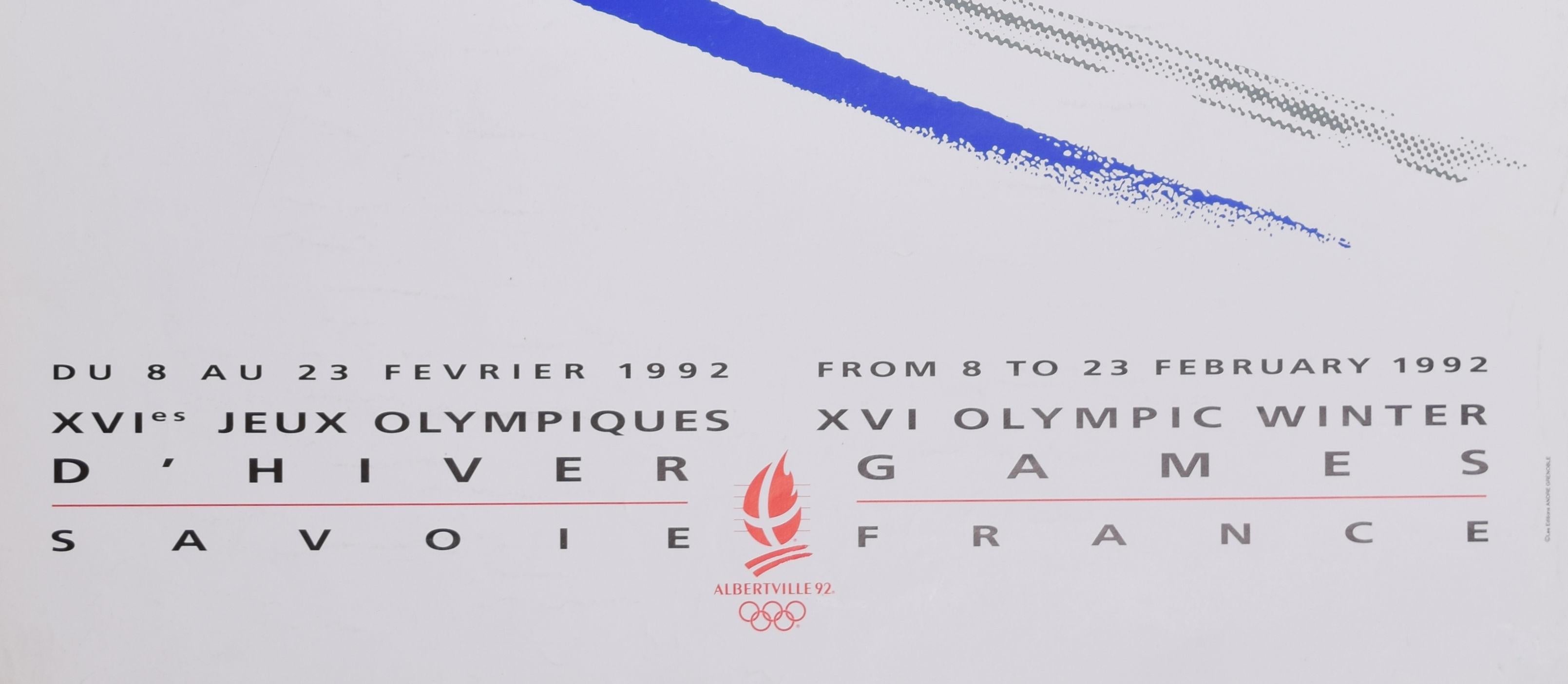 Les Arcs 1992 Winter Olympics skiing original vintage poster by Meaux For Sale 3
