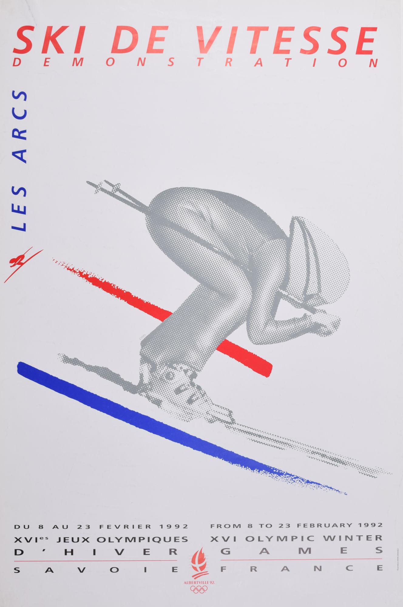 Les Arcs 1992 Winter Olympics skiing original vintage poster by Meaux - Print by R C Meaux