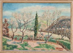 Vintage French Impressionist Landscape, Almond Blossom 'Amandiers St Etienne Les Orgues'