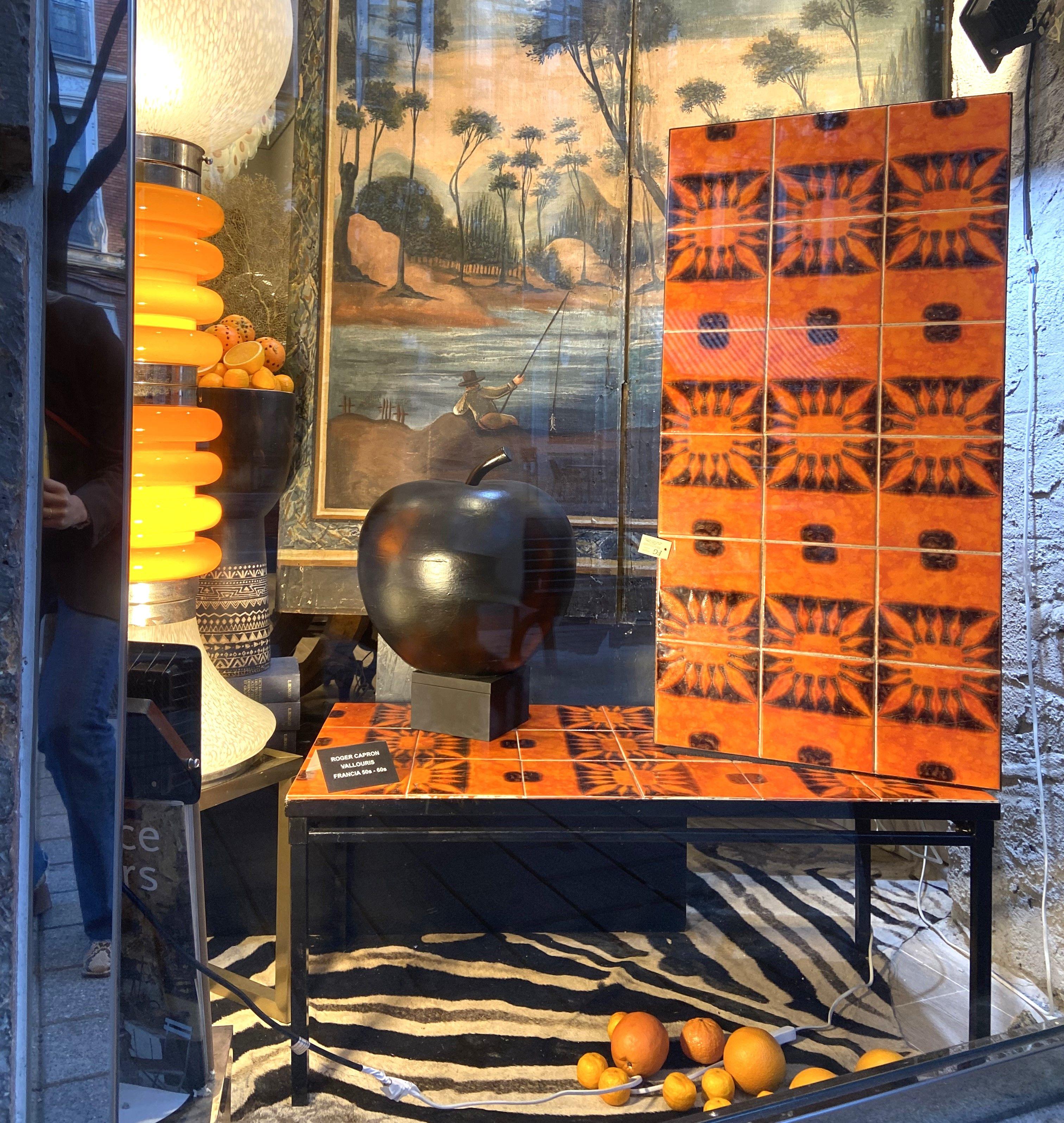 Céramique Capron Vallauris orange et noire - Céramique française - Coffetable  1
