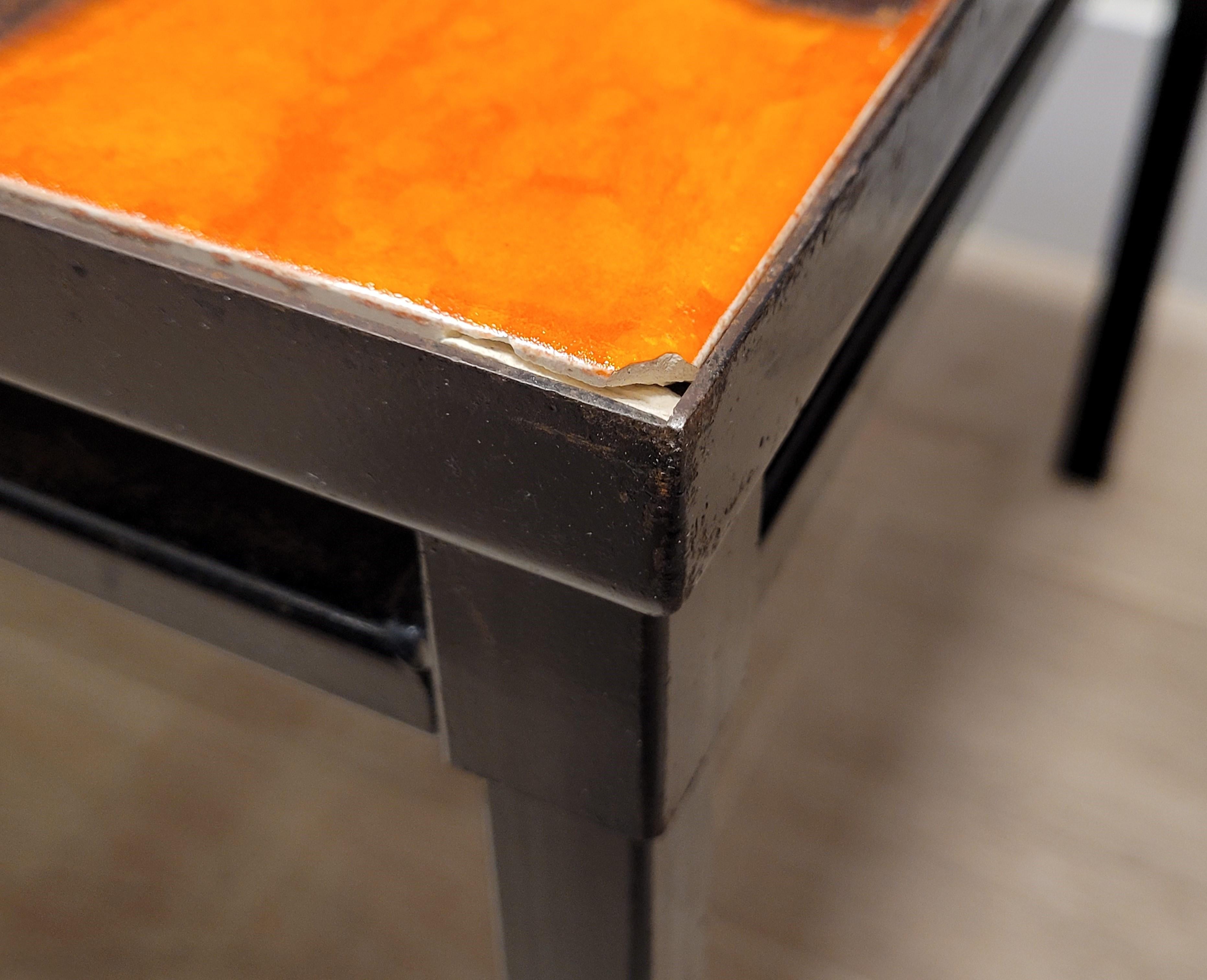 Métal Céramique Capron Vallauris orange et noire - Céramique française - Coffetable 