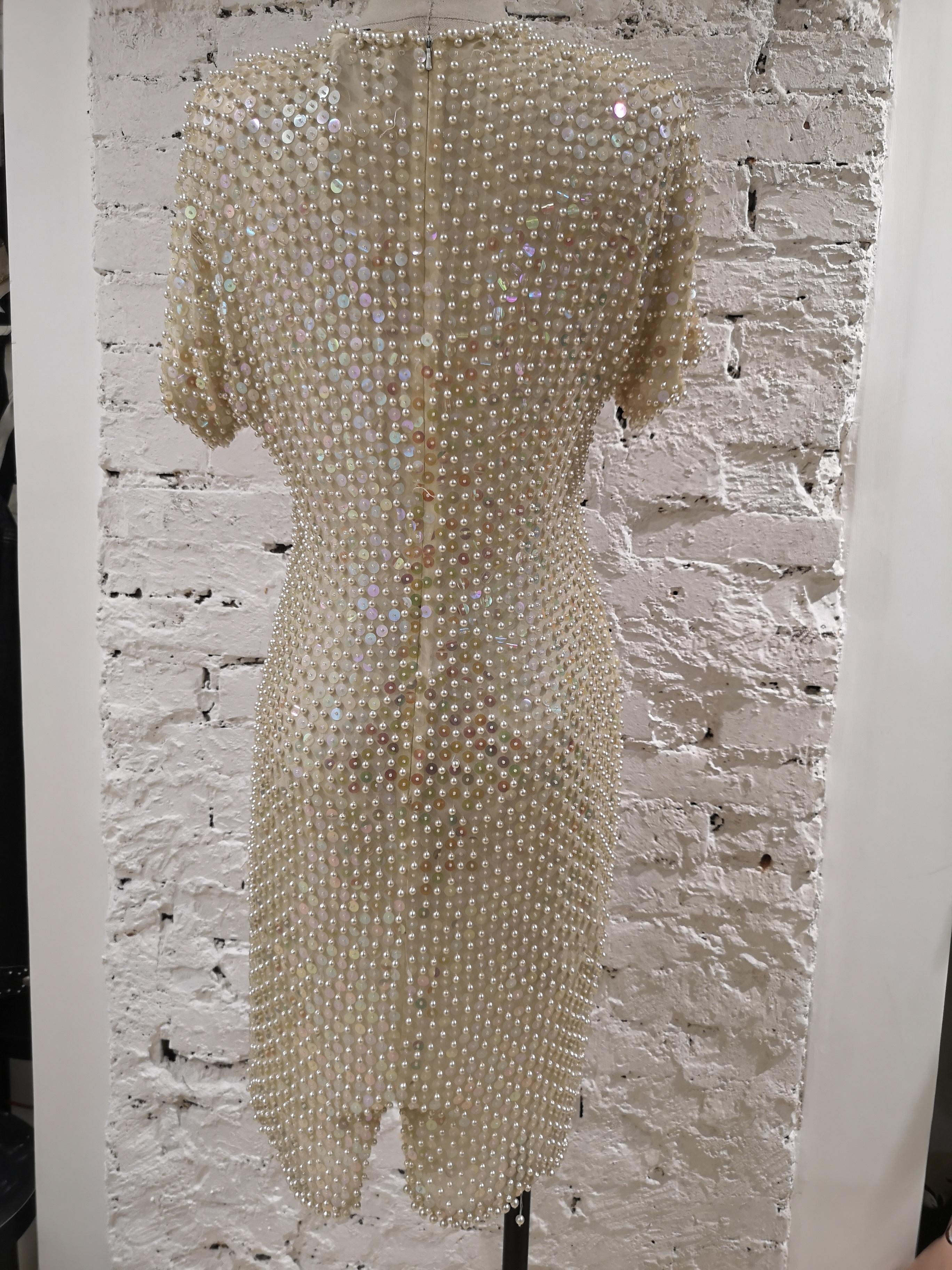 R. Carrano cream beads dress 1