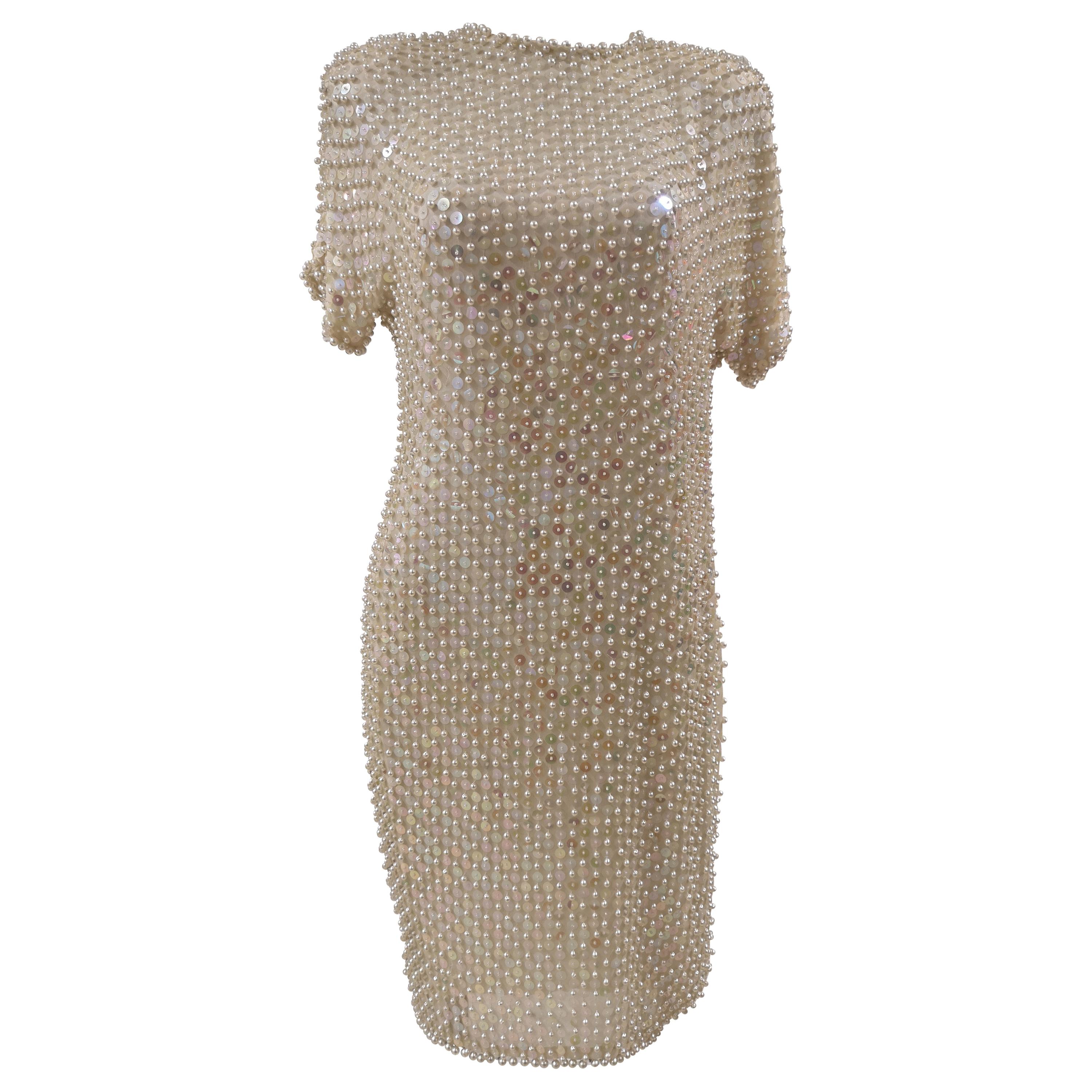 R. Carrano cream beads dress
