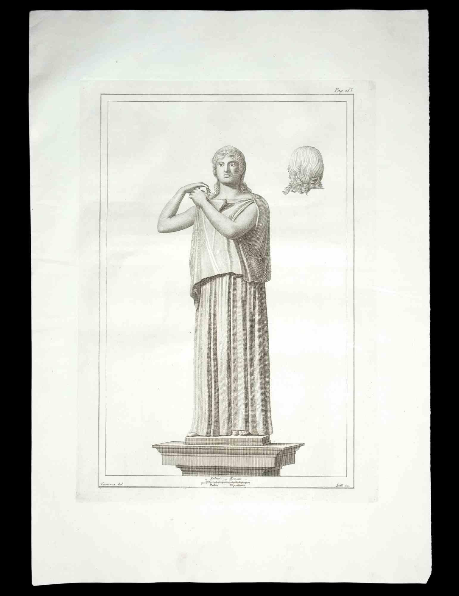 Ancient Roman Statue, from the series "Antiquities of Herculaneum", is an original etching on paper realized by Casanova in the 18th century.

Signed on the plate, on the lower left.

Good conditions with slight foxing.

The etching belongs to the
