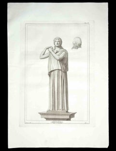 Statue romaine antique - gravure originale de R. Casanova - 18ème siècle