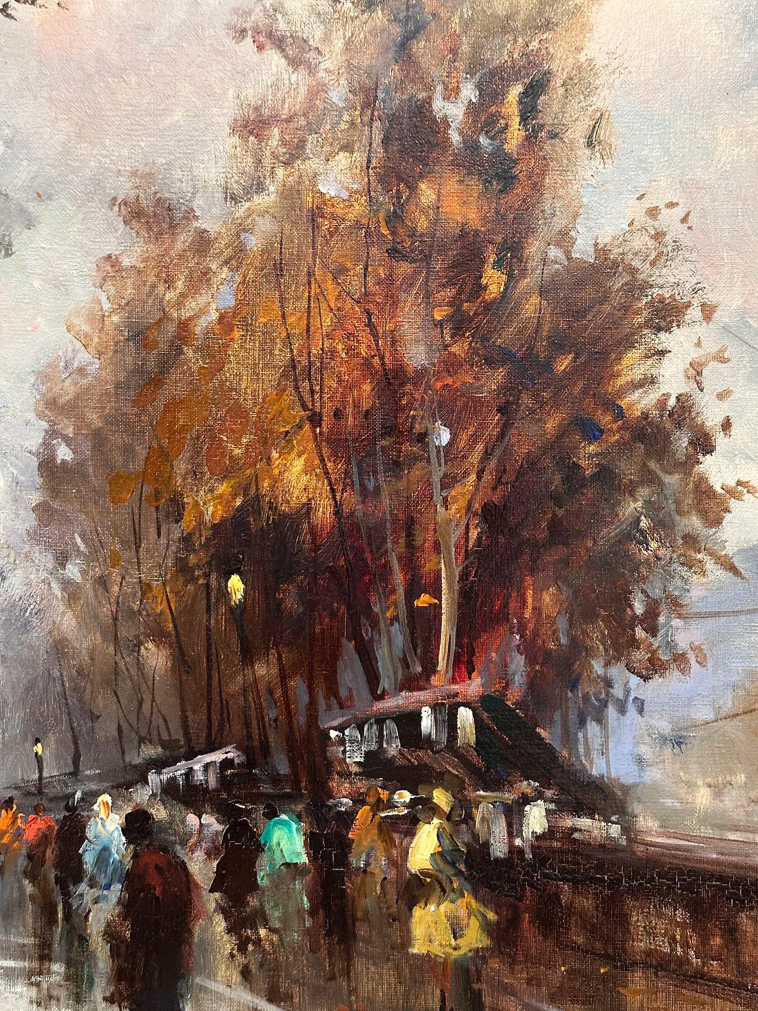 En esta obra, el artista representa su tema de forma abstracta e impresionista, captando el bullicioso Sena junto al Hotel de París. Las calles de París se retratan en la distancia con mucha vida y vibración, podemos sentir la energía sin esfuerzo.