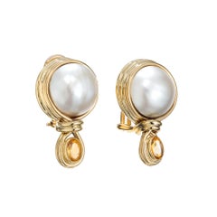 R. Cipullo White Mabe Pearl Oval Citrine Yellow Gold Earrings