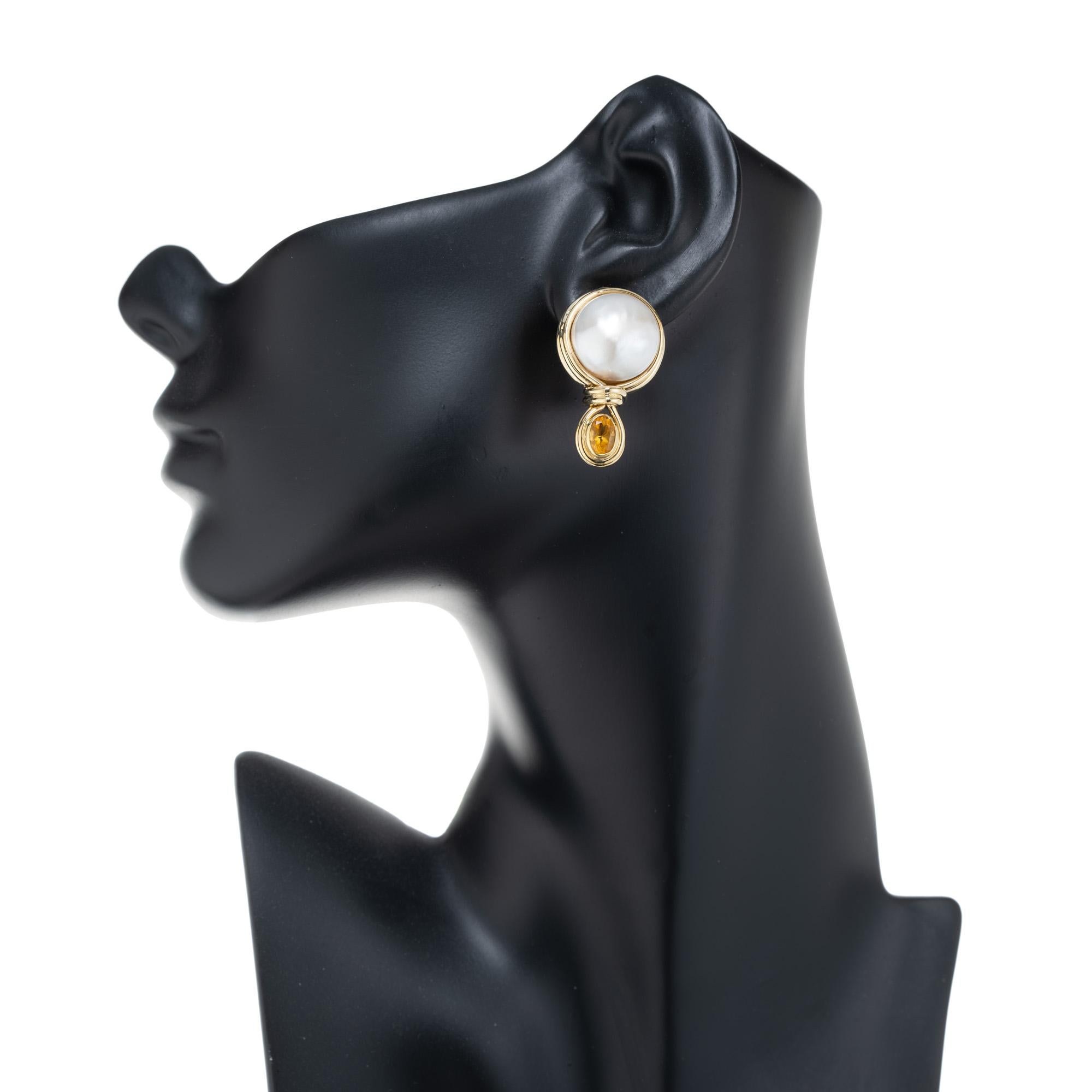 R. Cipullo Weiße Mabe Perle Oval Citrin Gold Ohrringe Damen im Angebot