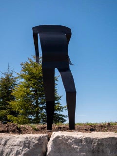 Bravado II - playful, abstracted figure, laser cut steel outdoor sculpture