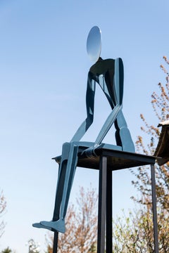 Contemplation - expressive, abstracted figure, aluminum outdoor sculpture