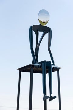 Contemplation - expressive, abstracted figure, aluminum outdoor sculpture