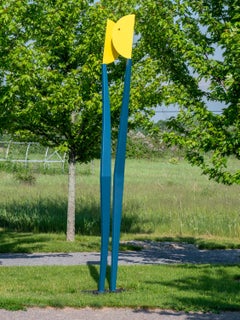Facetime - tall, colourful, abstracted figures, aluminum outdoor sculpture