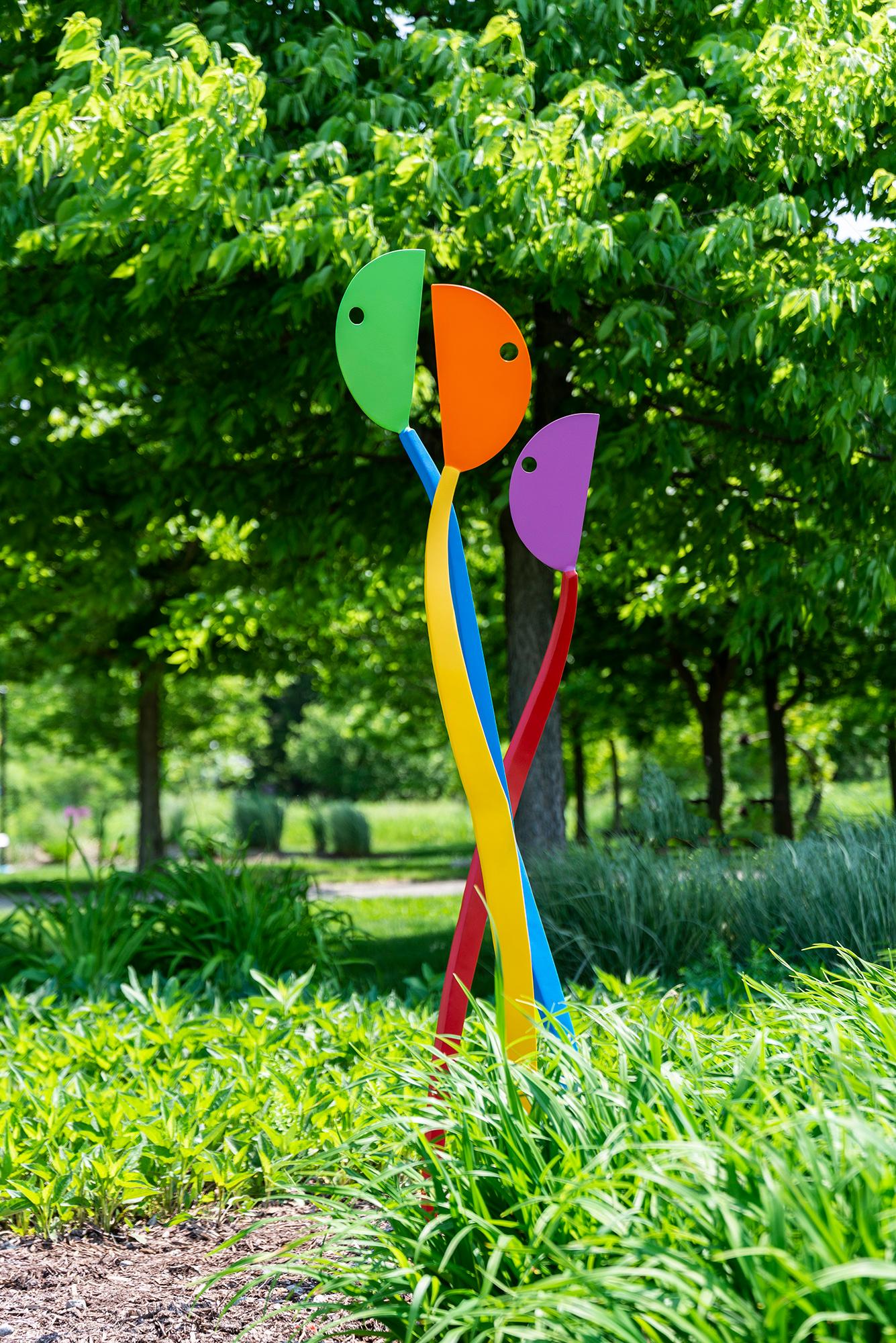 Cette sculpture figurative abstraite en acier pour l'extérieur est une œuvre de Robert Steele.

L'œuvre engageante, théâtrale et colorée de Robert Steele a trouvé son public tant au Canada qu'aux États-Unis. Connu pour ses formes simples et
