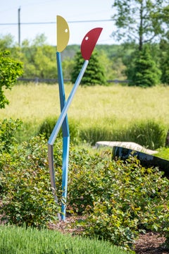 X-Y - scultura alta, minimalista, con figure astratte, in acciaio verniciato per esterni