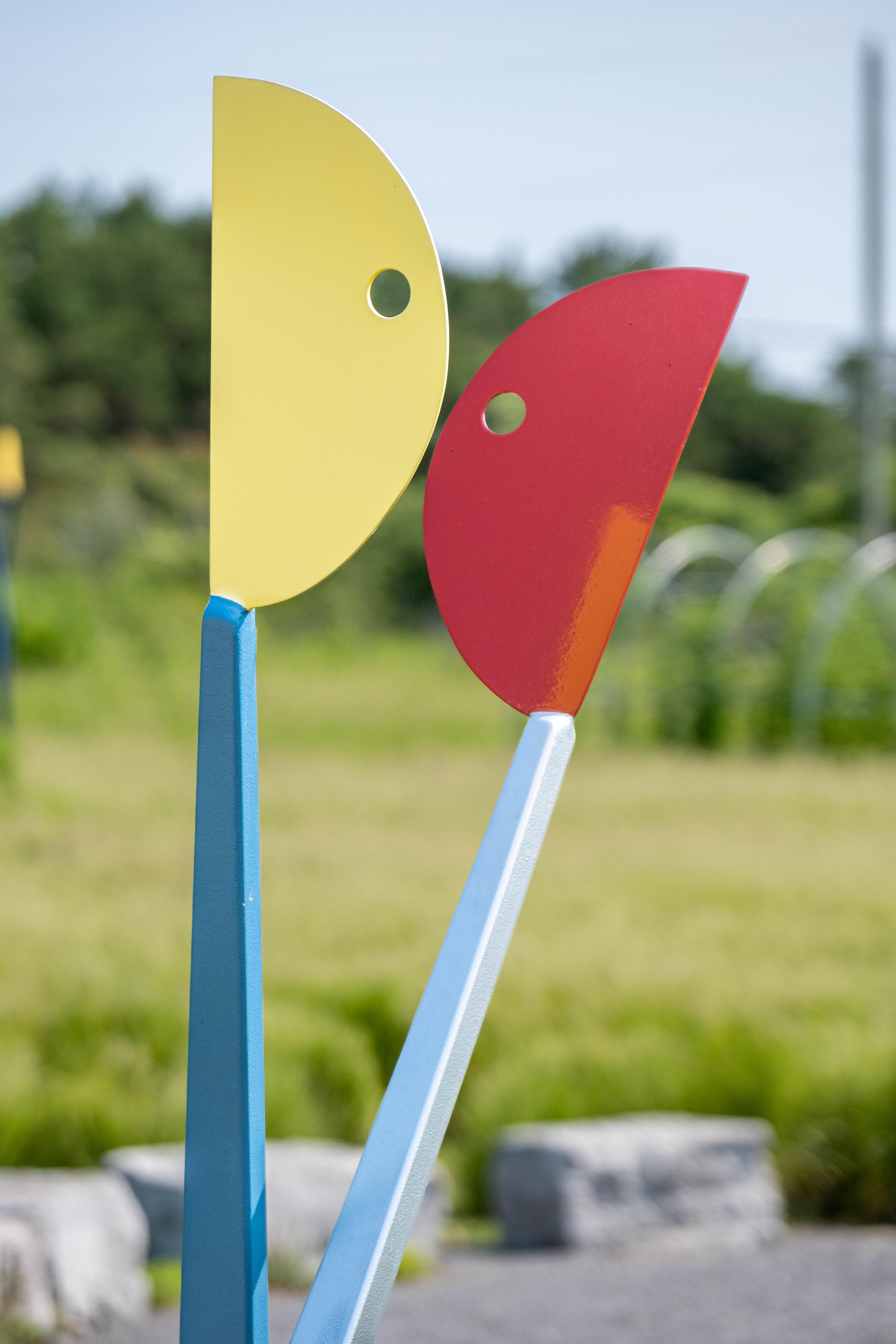 X-Y - tall, minimalist, abstracted figures, painted steel outdoor sculpture For Sale 1