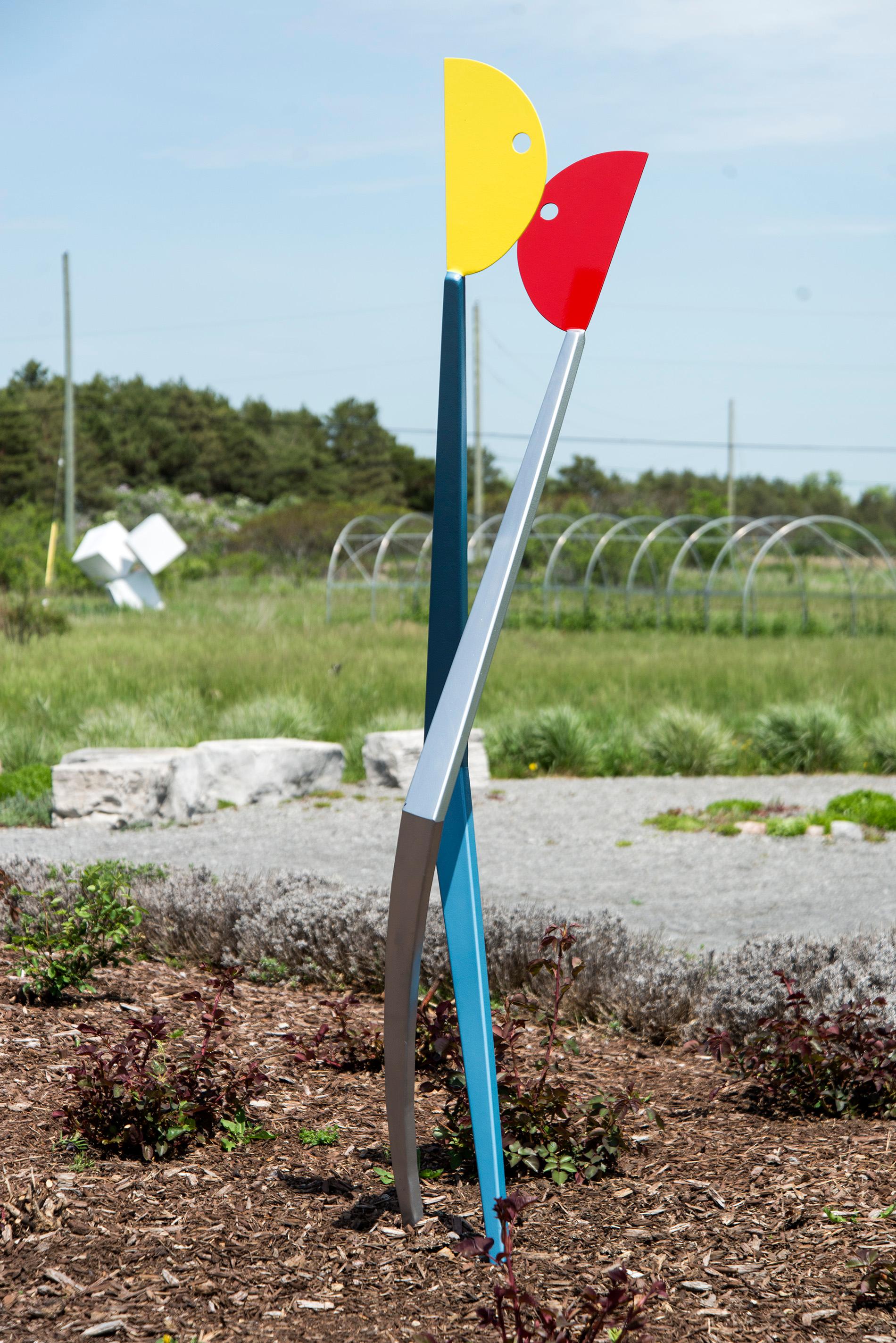 X-Y - tall, minimalist, abstracted figures, painted steel outdoor sculpture