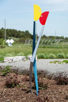 X-Y - tall, minimalist, abstracted figures, painted steel outdoor sculpture