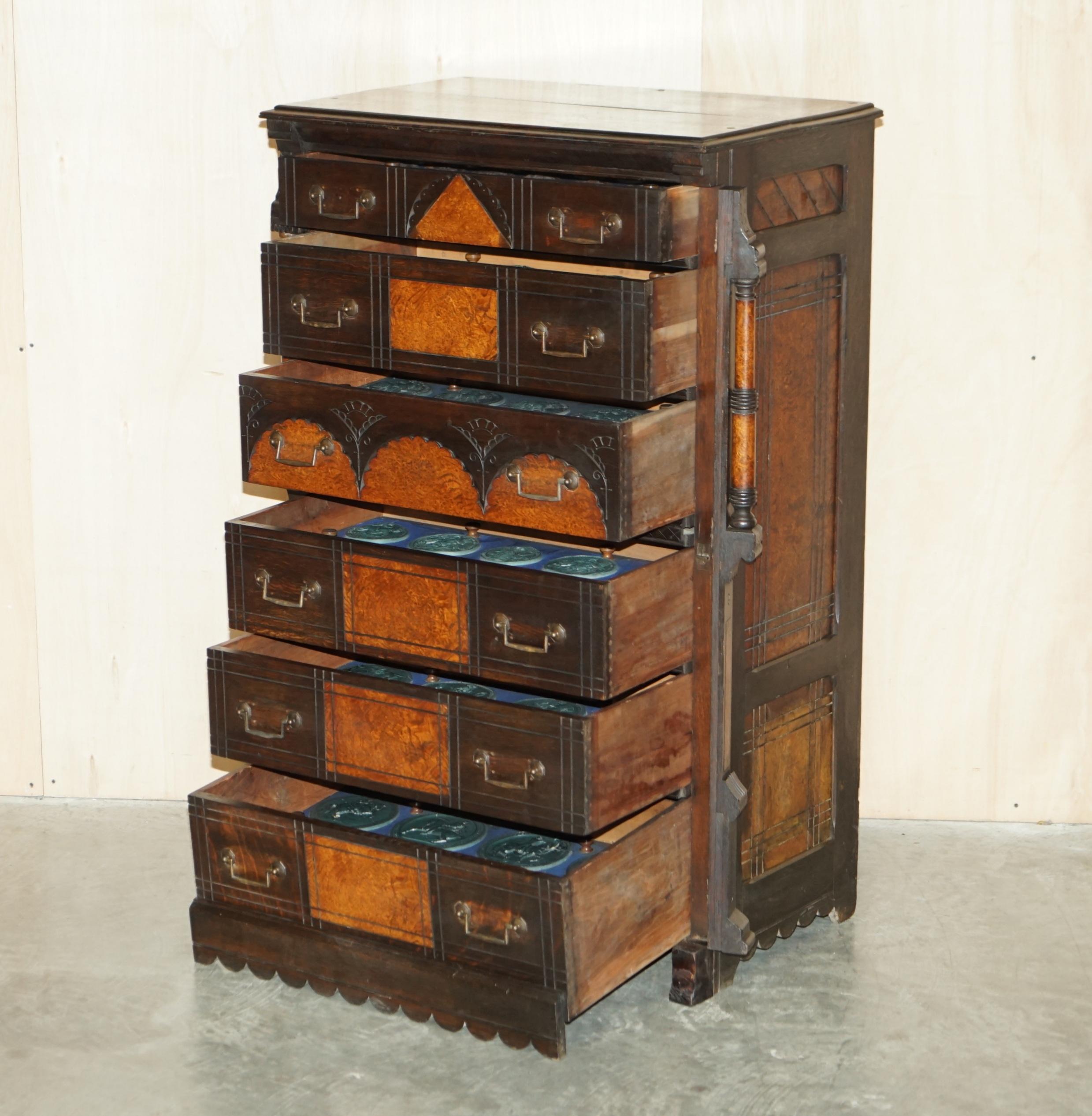 R Crosby & Son Victorian Burr Elm Wellington Chest of Drawers 160 Crests Seal For Sale 4