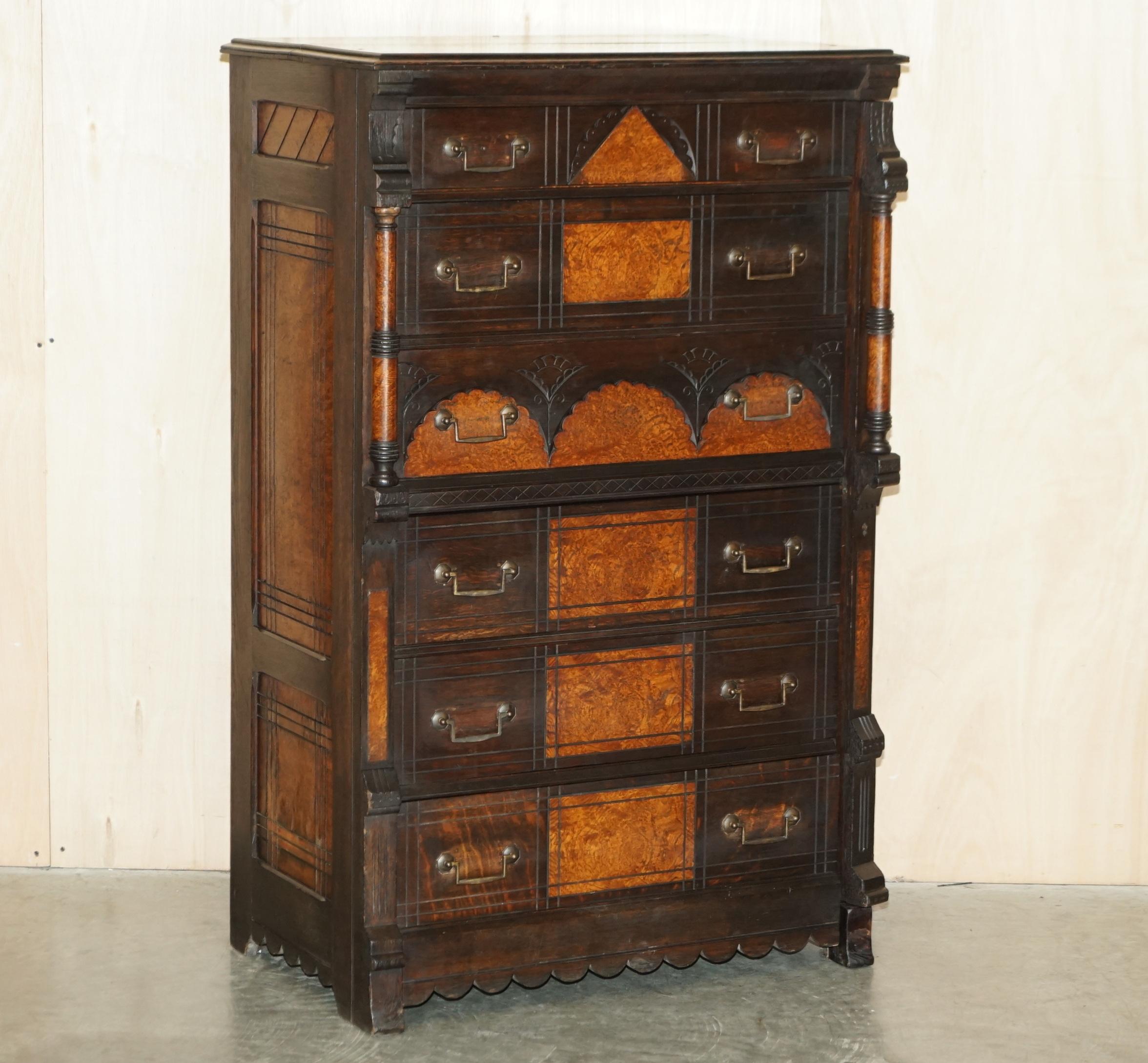 We are delighted to offer for sale this important, one of a kind, R Crosby & Son, Victorian Aesthetic Movement, Burr Elm and Oak Wellington Chest of Drawers housing 160 Sulphur casts of Royal and Historical Seals

What a find! This piece has so
