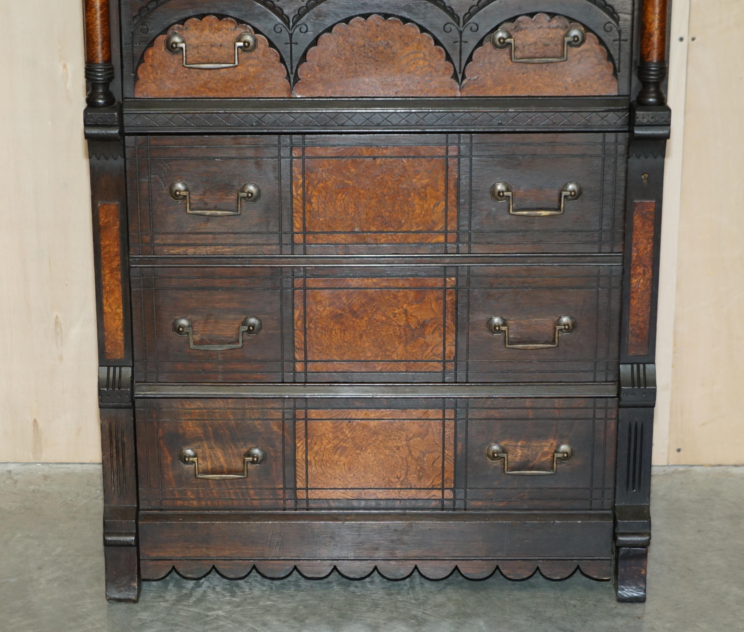 English R Crosby & Son Victorian Burr Elm Wellington Chest of Drawers 160 Crests Seal For Sale