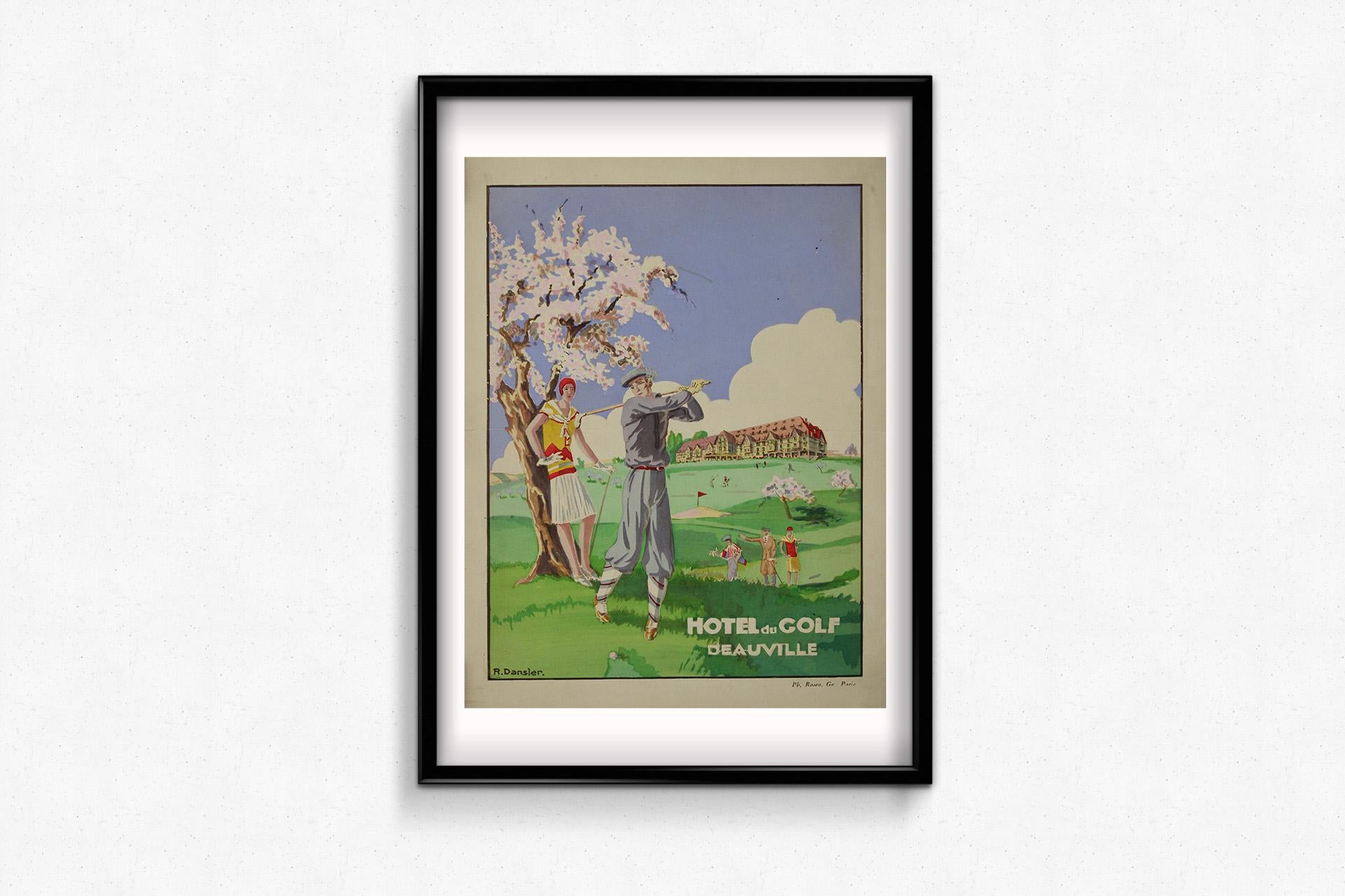 Circa 1930 original gouache poster project for the Hôtel du Golf in Deauville - Art Deco Print by R. Dansler