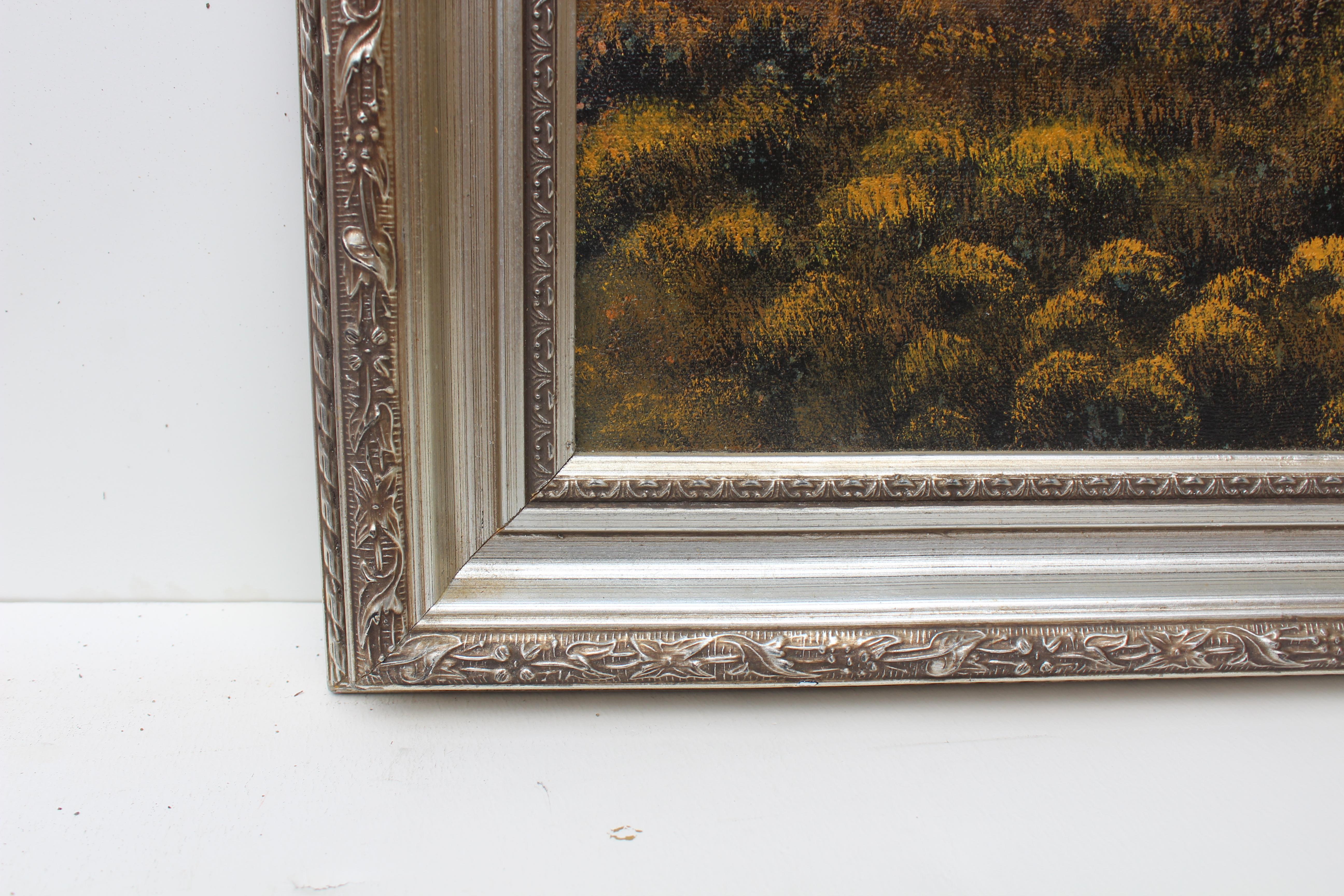 Vintage By  Ölgemälde auf Leinwand, Landschaft, Bergansicht, signiert R.Dean, gerahmt (Art déco), Painting, von R. Dean