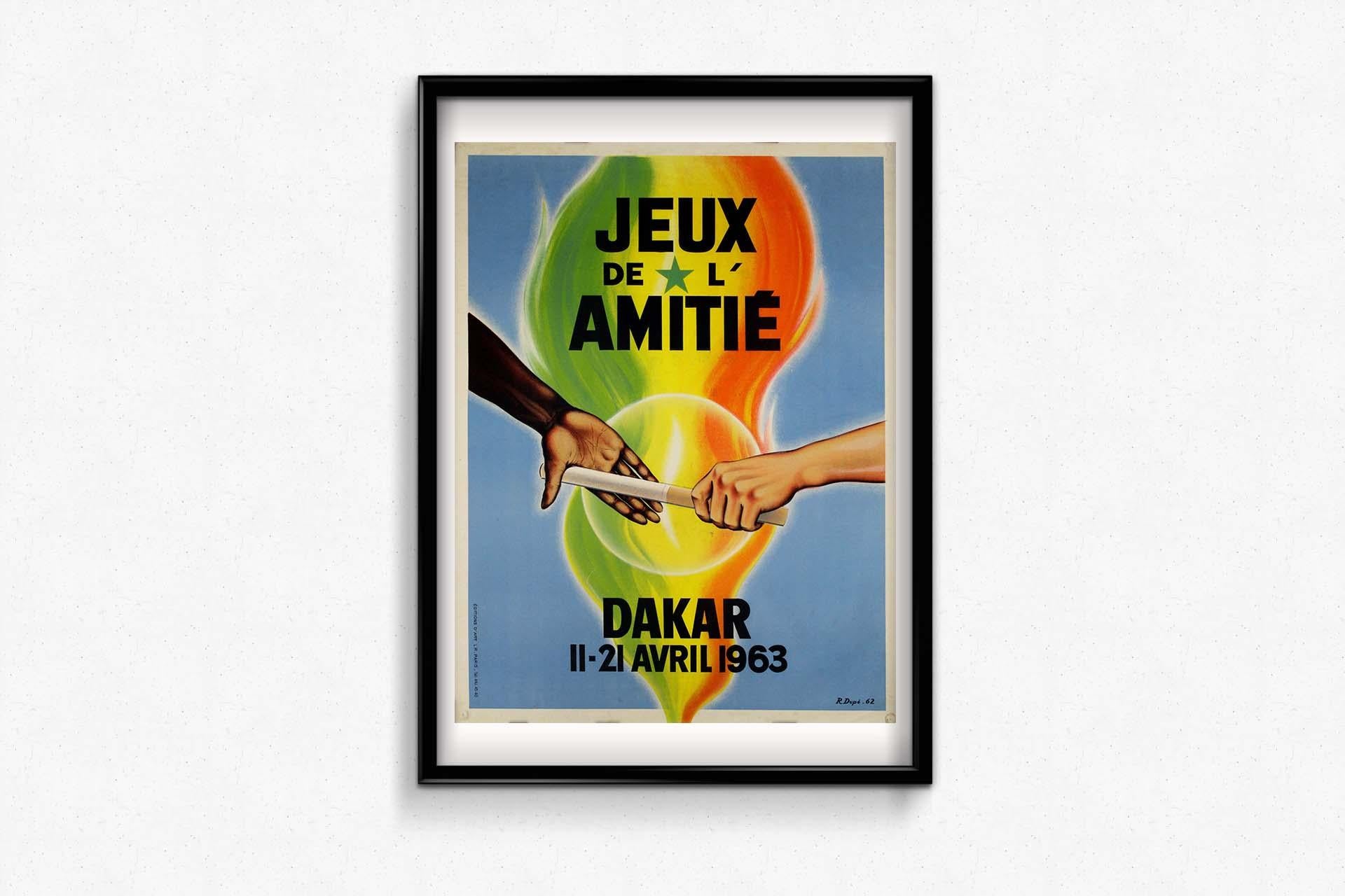 Cartel de Jeux de l'Amitié Dakar (Juegos de la Amistad) diseñado por R. Dupé en 1962 en venta 3