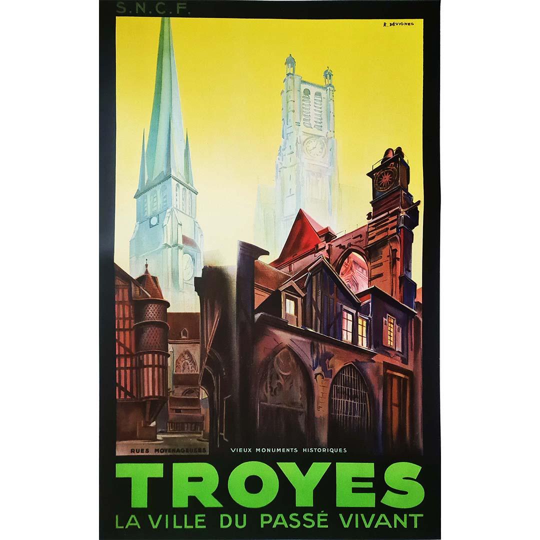 Original poster of R. Dévignes for the SNCF and the city of Troyes - Railway For Sale 1