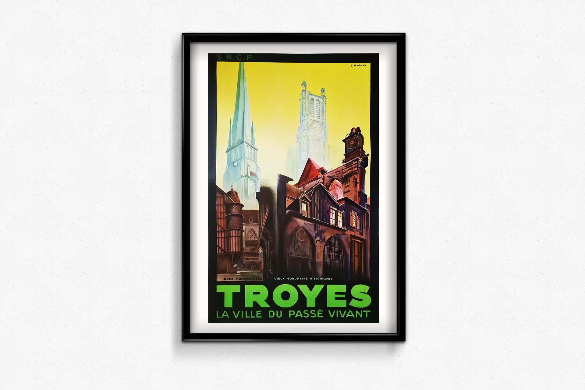 Original poster of R. Dévignes for the SNCF and the city of Troyes - Railway For Sale 3
