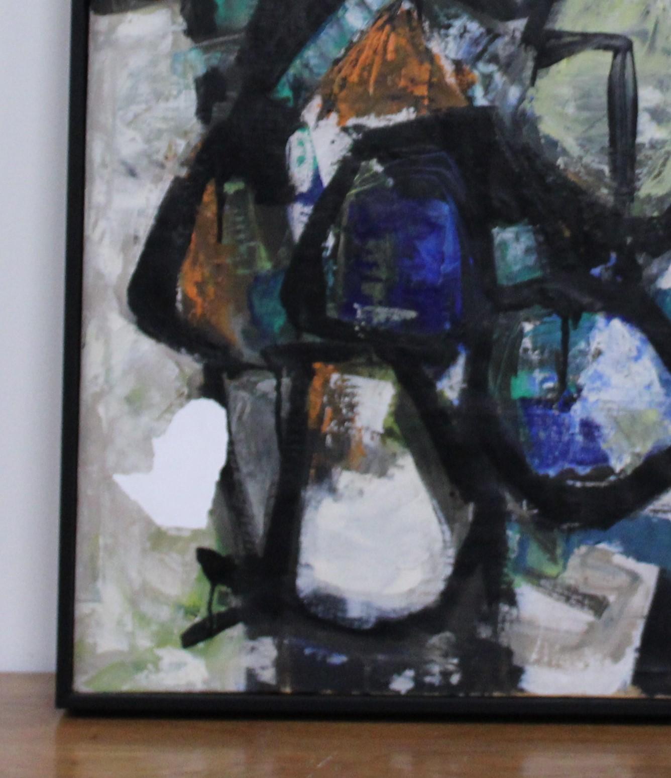 R. E. Smith 1960 Abstract Oil on Canvas In Good Condition For Sale In Geneva, IL