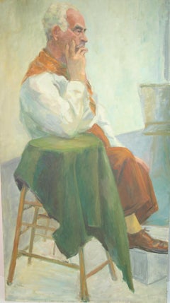 French Artist at His Easel, Oversized Oil Painting, Signed, 1950s