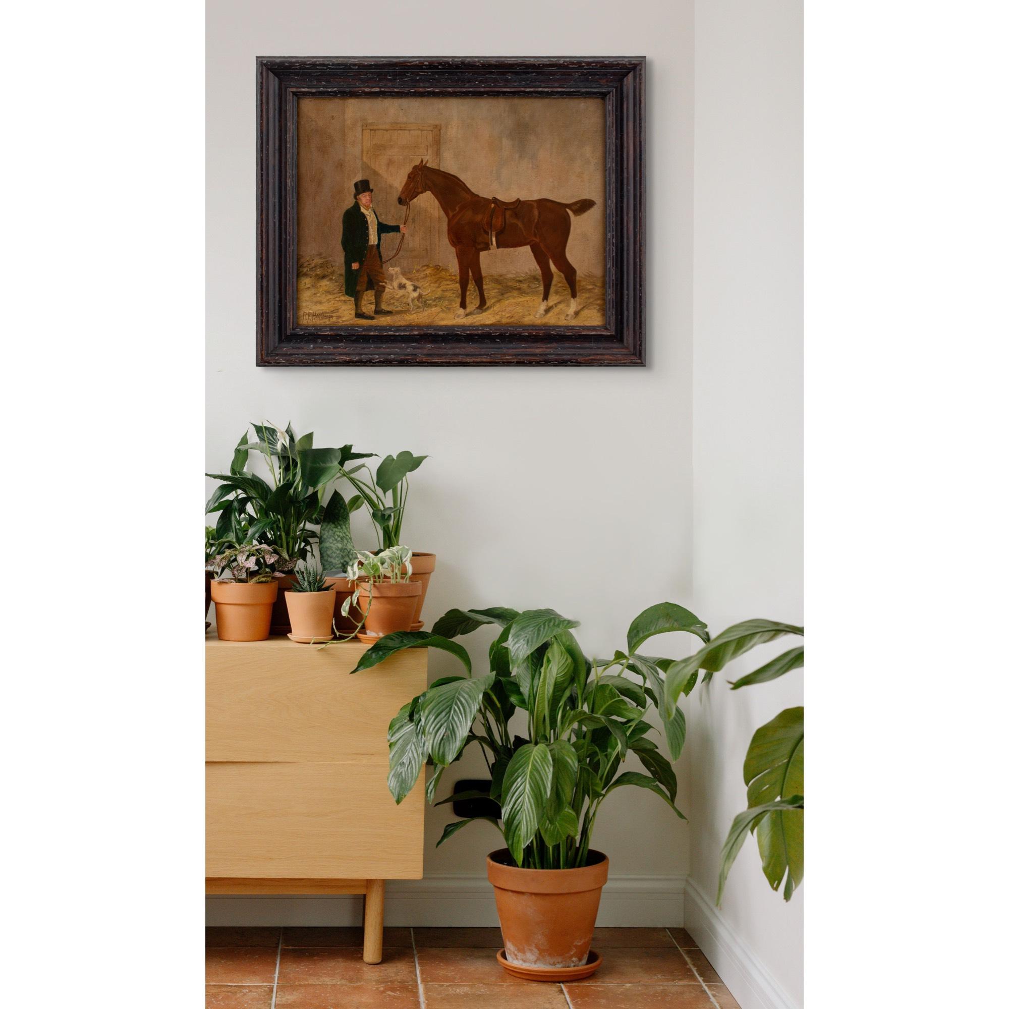 R F Henderson, An Owner With A Chestnut Racehorse & Terrier In A Stable 3