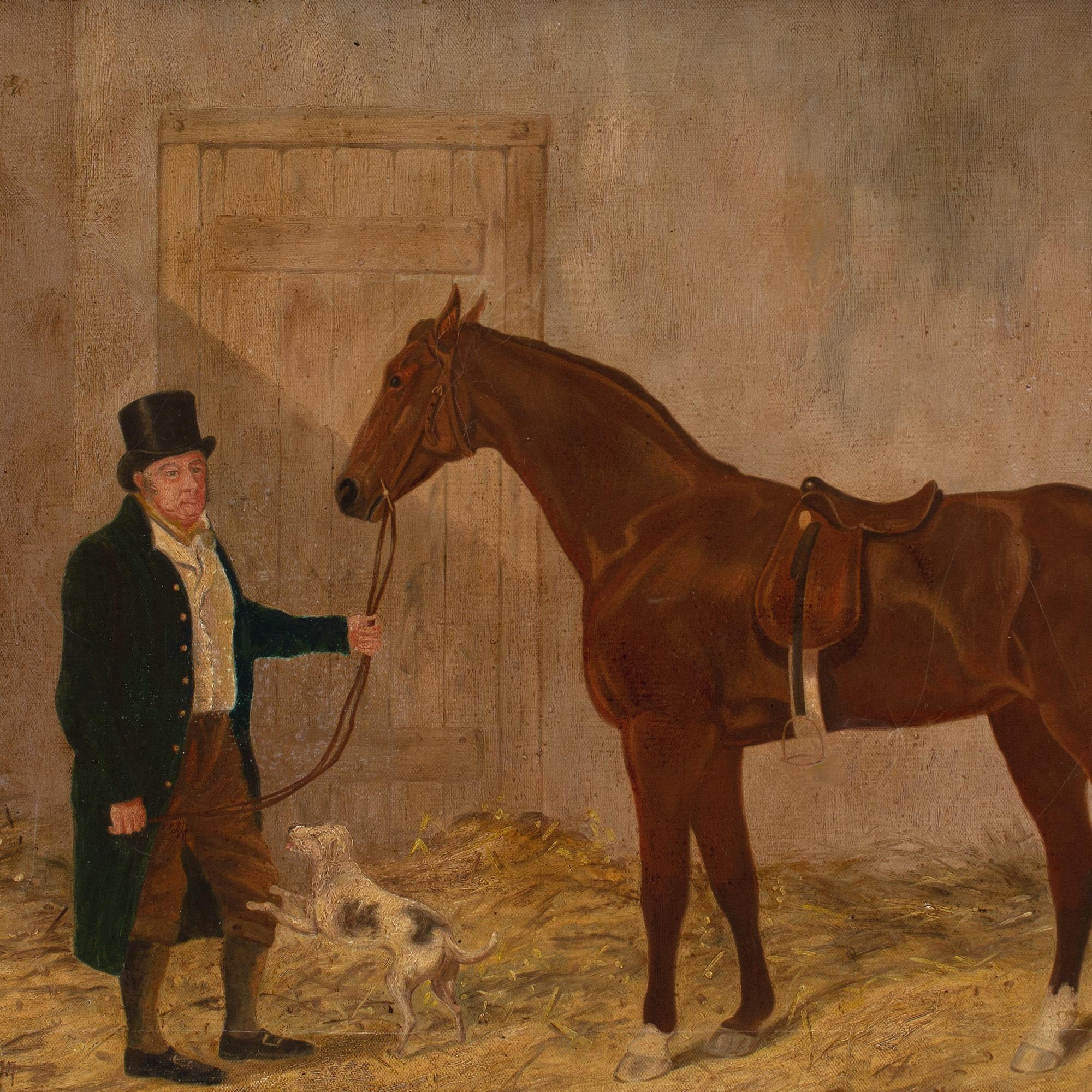 R F Henderson, An Owner With A Chestnut Racehorse & Terrier In A Stable 4