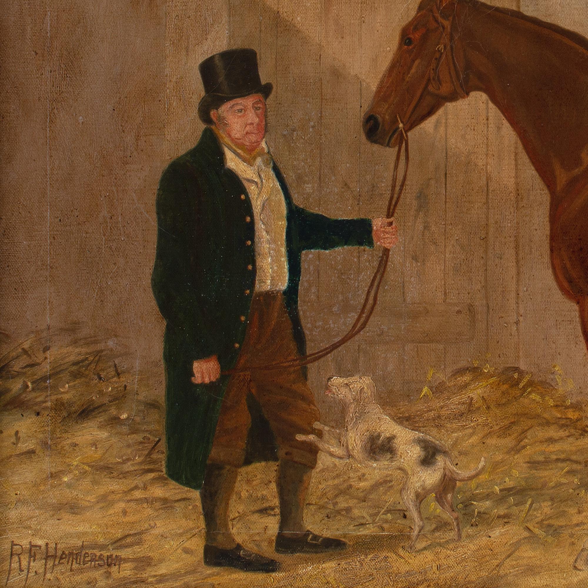 R F Henderson, An Owner With A Chestnut Racehorse & Terrier In A Stable 5