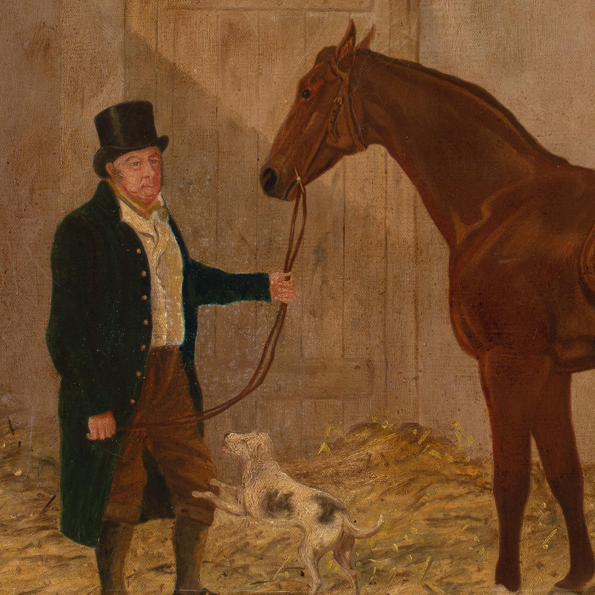 R F Henderson, An Owner With A Chestnut Racehorse & Terrier In A Stable 6